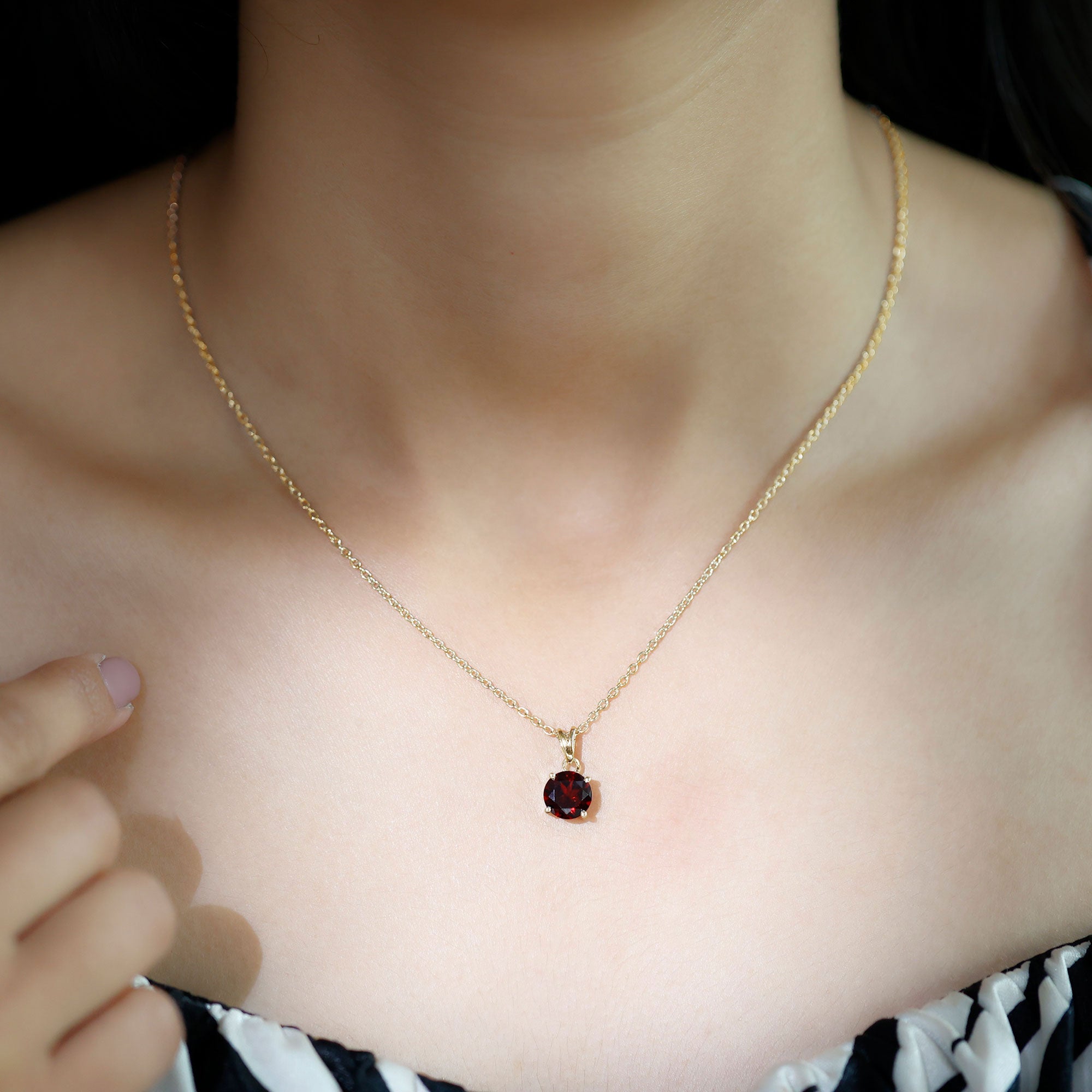 2.3 Carat Round Cut Garnet Solitaire Necklace with Rabbit Ear Bail AAA - Rosec Jewels