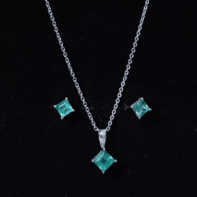 Natural Princess Cut Emerald Solitaire Jewelry Set AAA - Rosec Jewels