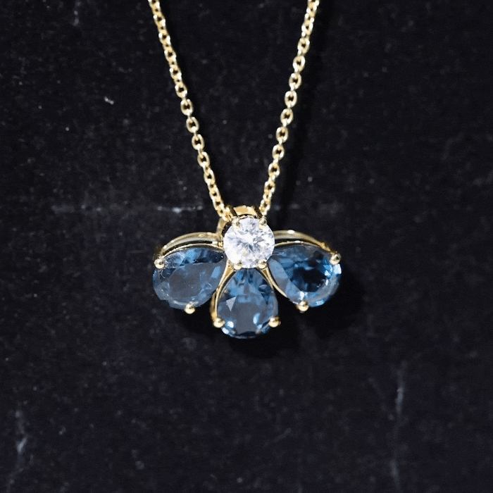 Real 2.37 Carat Pear Cut London Blue Topaz Flower Necklace AAA - Rosec Jewels