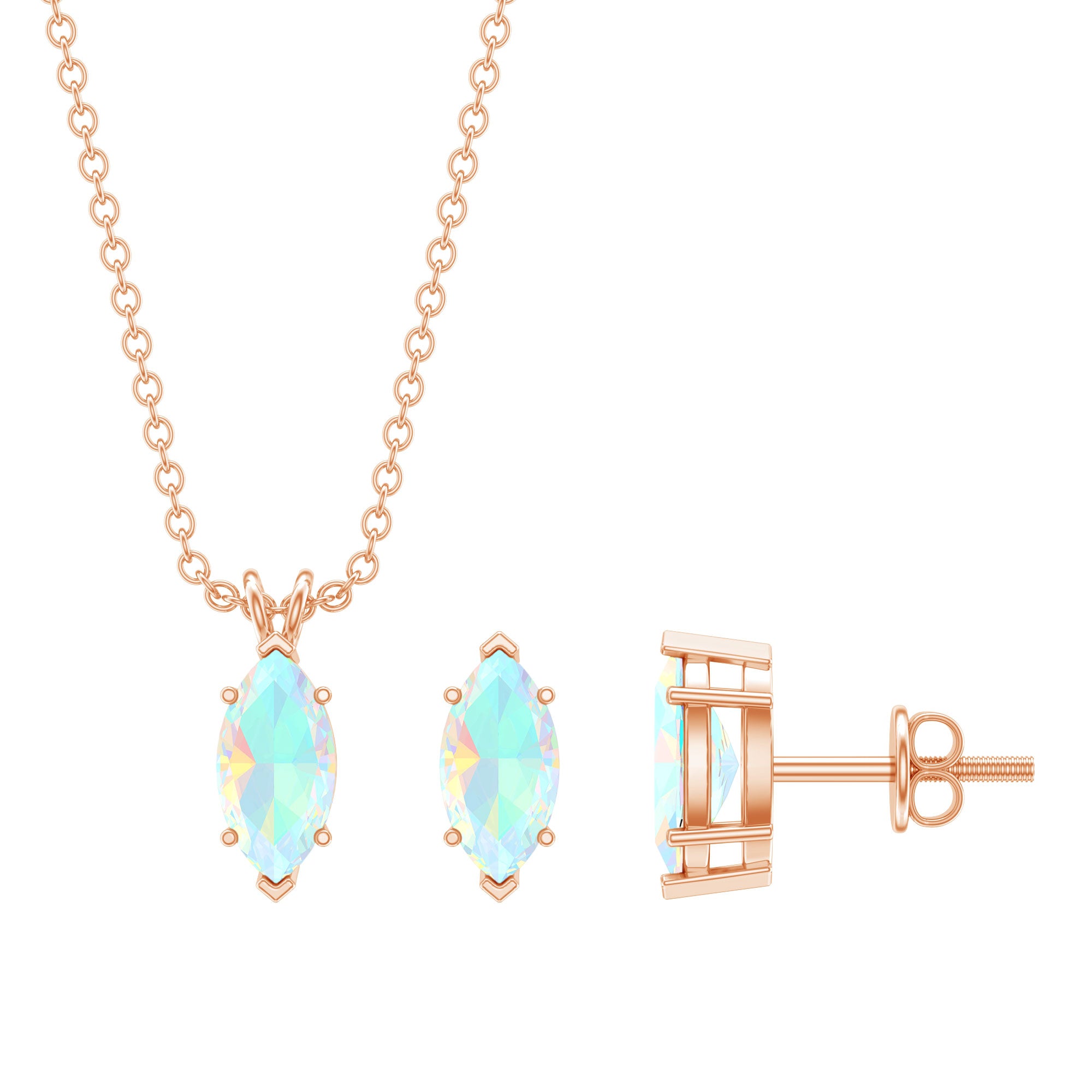 Marquise Cut 4X8 MM Ethiopian Opal Solitaire Jewelry Set AAA - Rosec Jewels