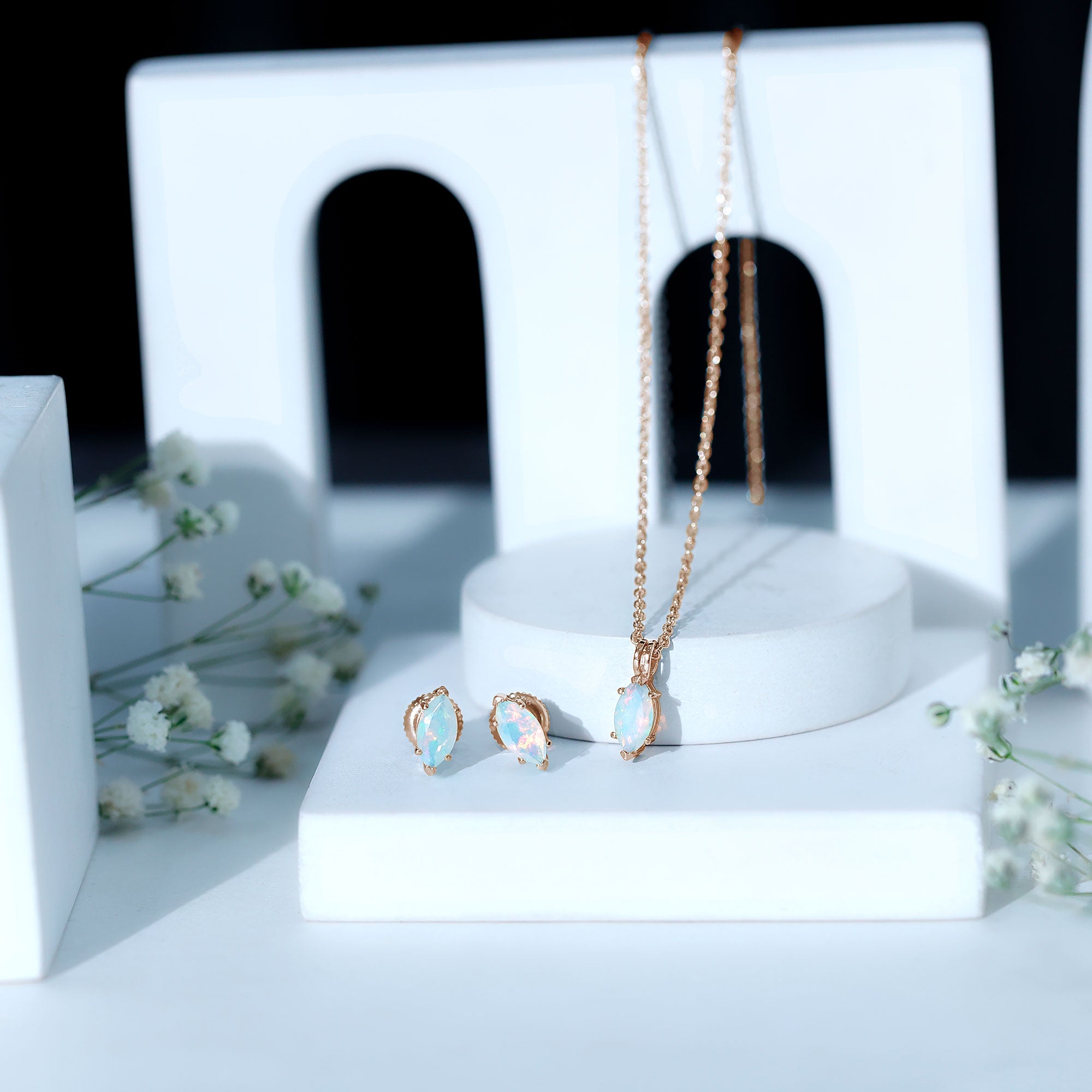 Marquise Cut 4X8 MM Ethiopian Opal Solitaire Jewelry Set AAA - Rosec Jewels