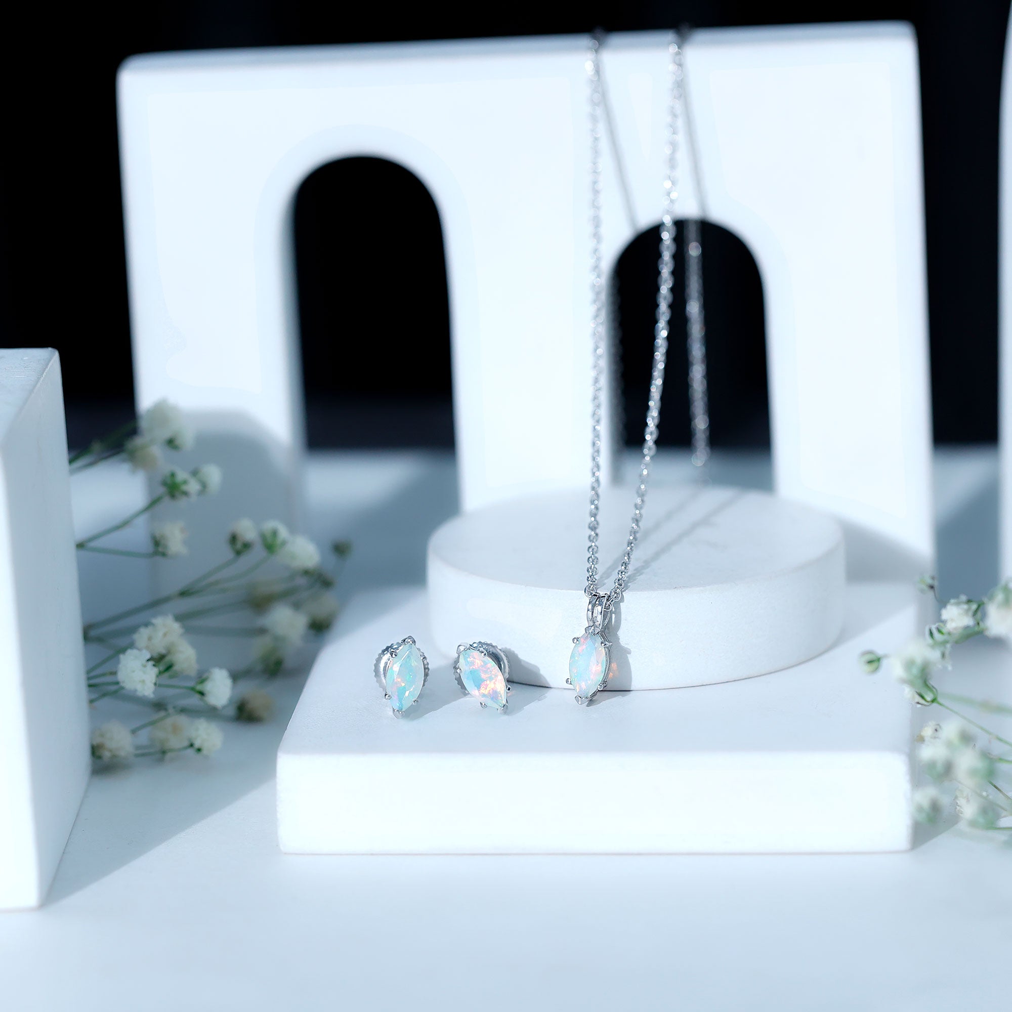 Marquise Cut 4X8 MM Ethiopian Opal Solitaire Jewelry Set AAA - Rosec Jewels