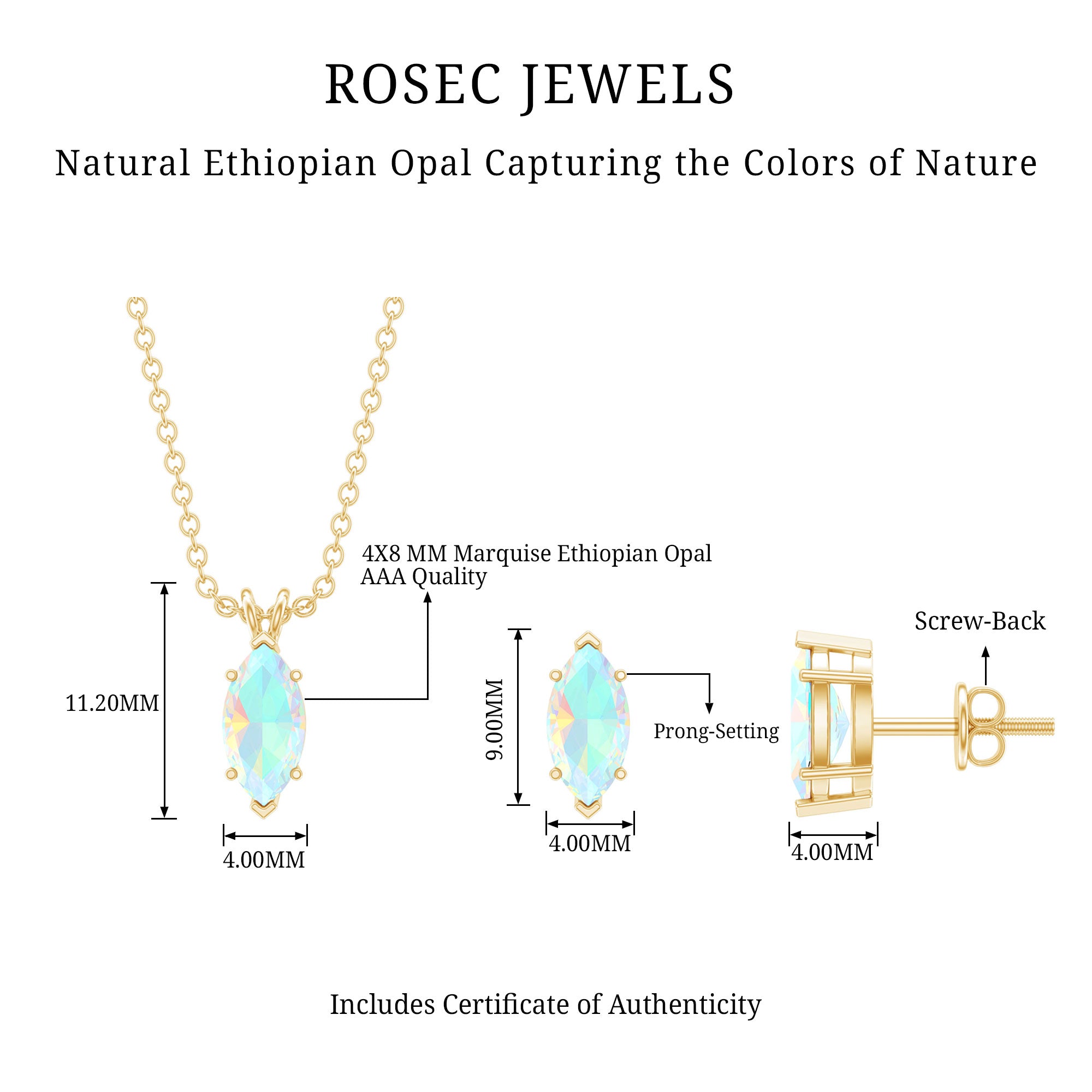 Marquise Cut 4X8 MM Ethiopian Opal Solitaire Jewelry Set AAA - Rosec Jewels