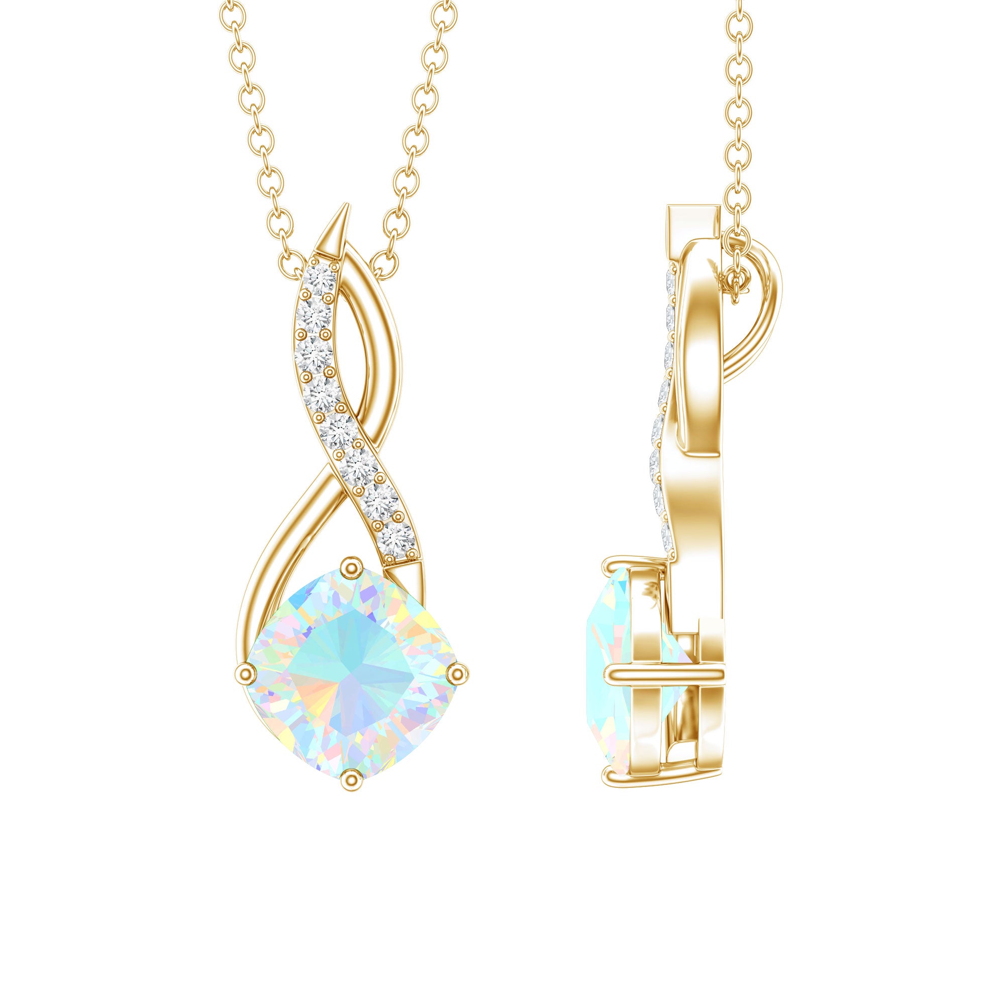 Ethiopian Opal Solitaire Infinity Necklace with Moissanite AAA - Rosec Jewels
