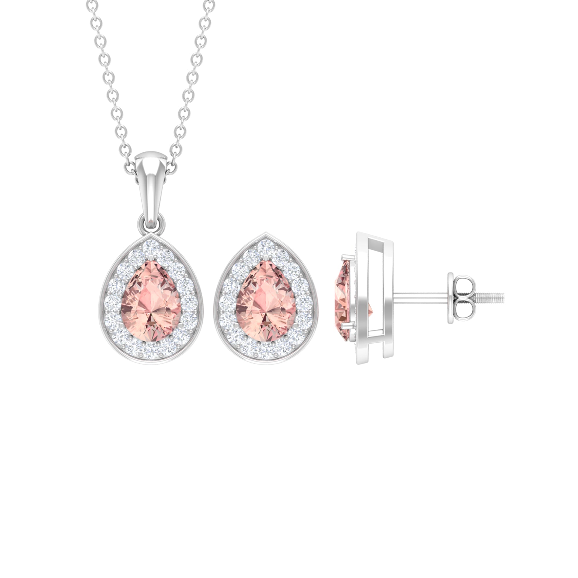 3 CT Pear Cut Peach Morganite Jewelry Set with Moissanite