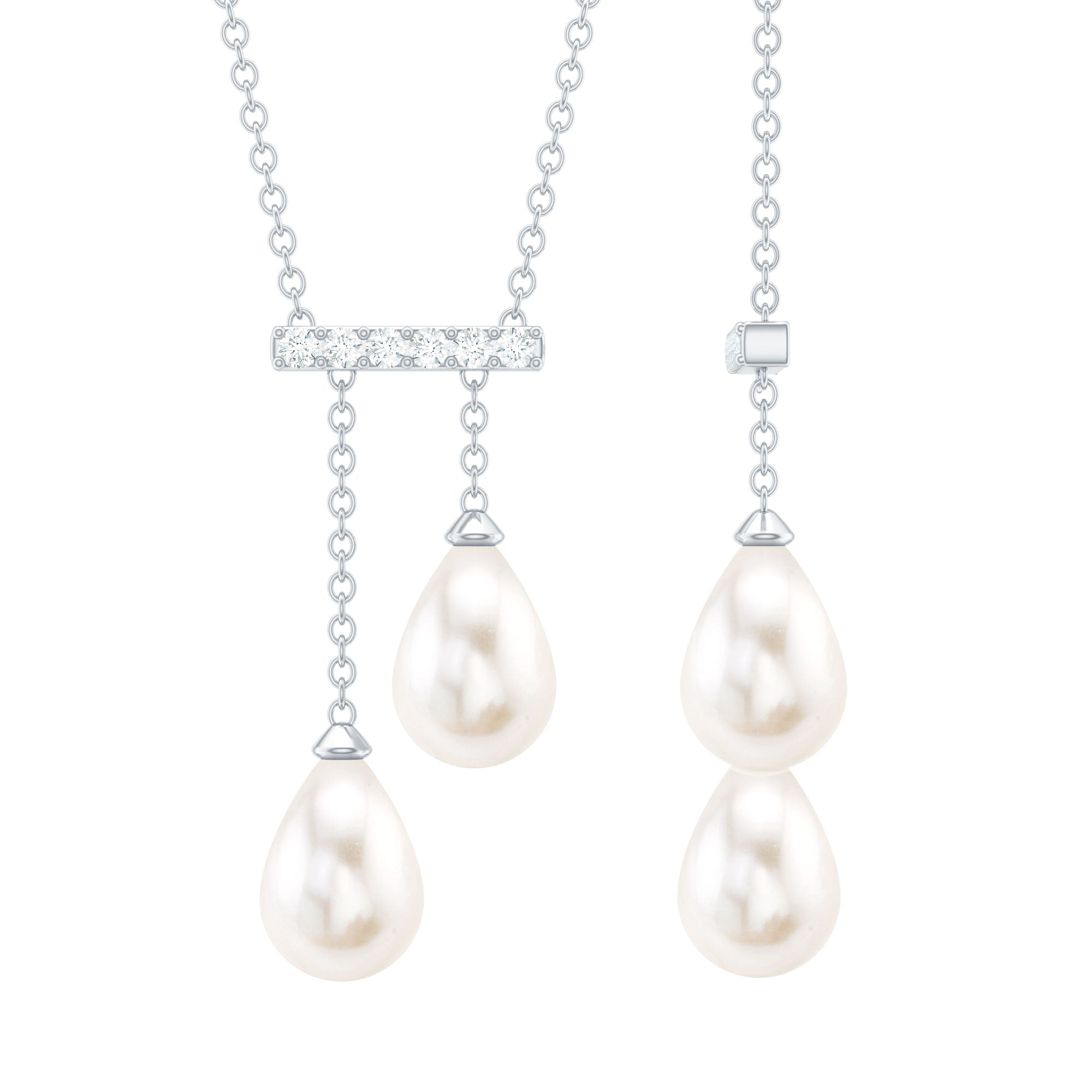 Genuine Freshwater Pearl and Diamond Bar Drop Necklace with Certificate AAA - Rosec Jewels