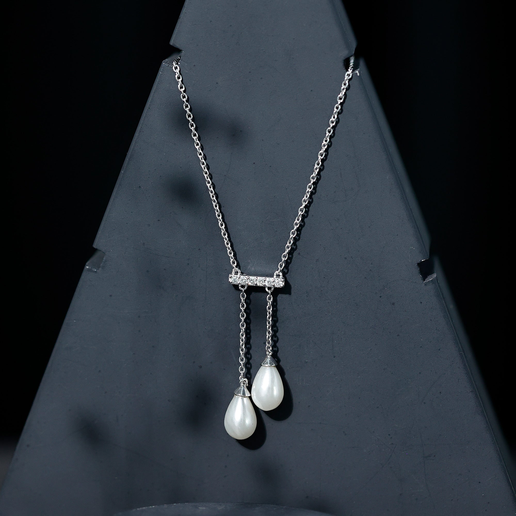 Genuine Freshwater Pearl and Diamond Bar Drop Necklace with Certificate AAA - Rosec Jewels