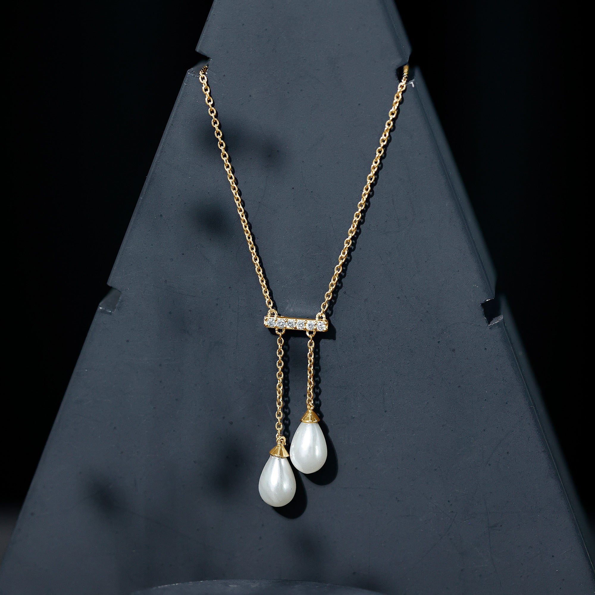 Genuine Freshwater Pearl and Diamond Bar Drop Necklace with Certificate AAA - Rosec Jewels