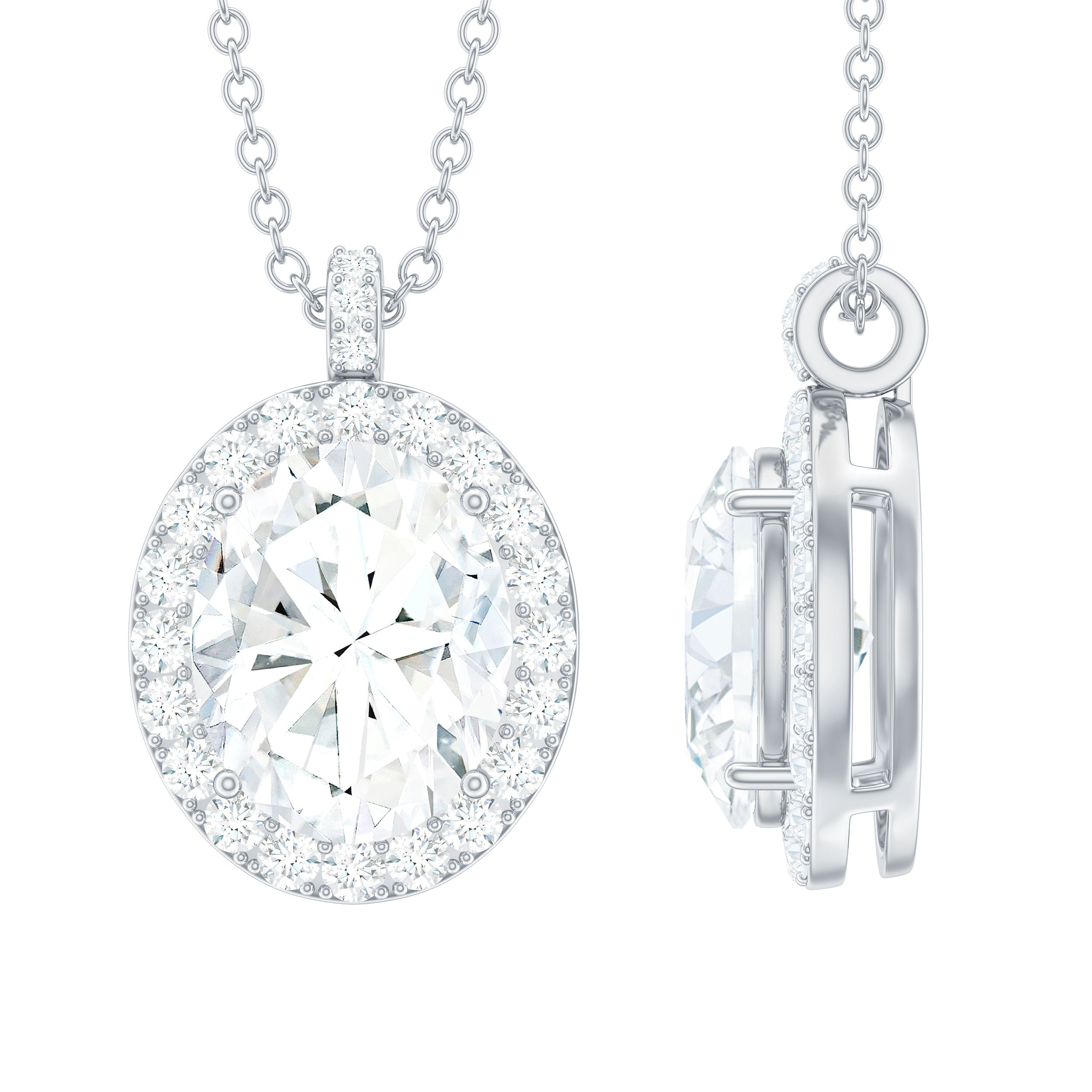 Oval Simulated Diamond Cocktail Halo Pendant