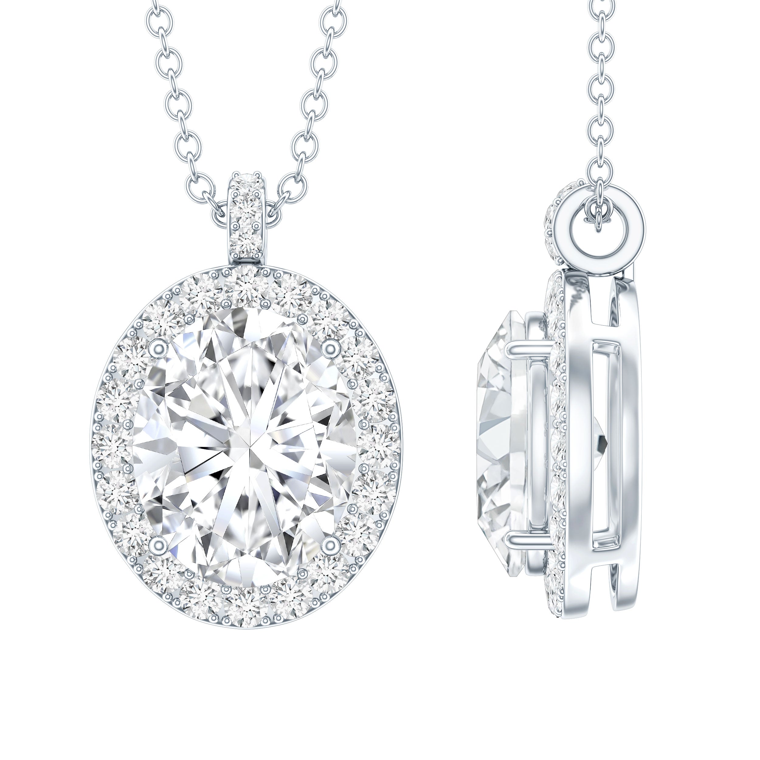 Oval Simulated Diamond Cocktail Halo Pendant AAAAA - Rosec Jewels
