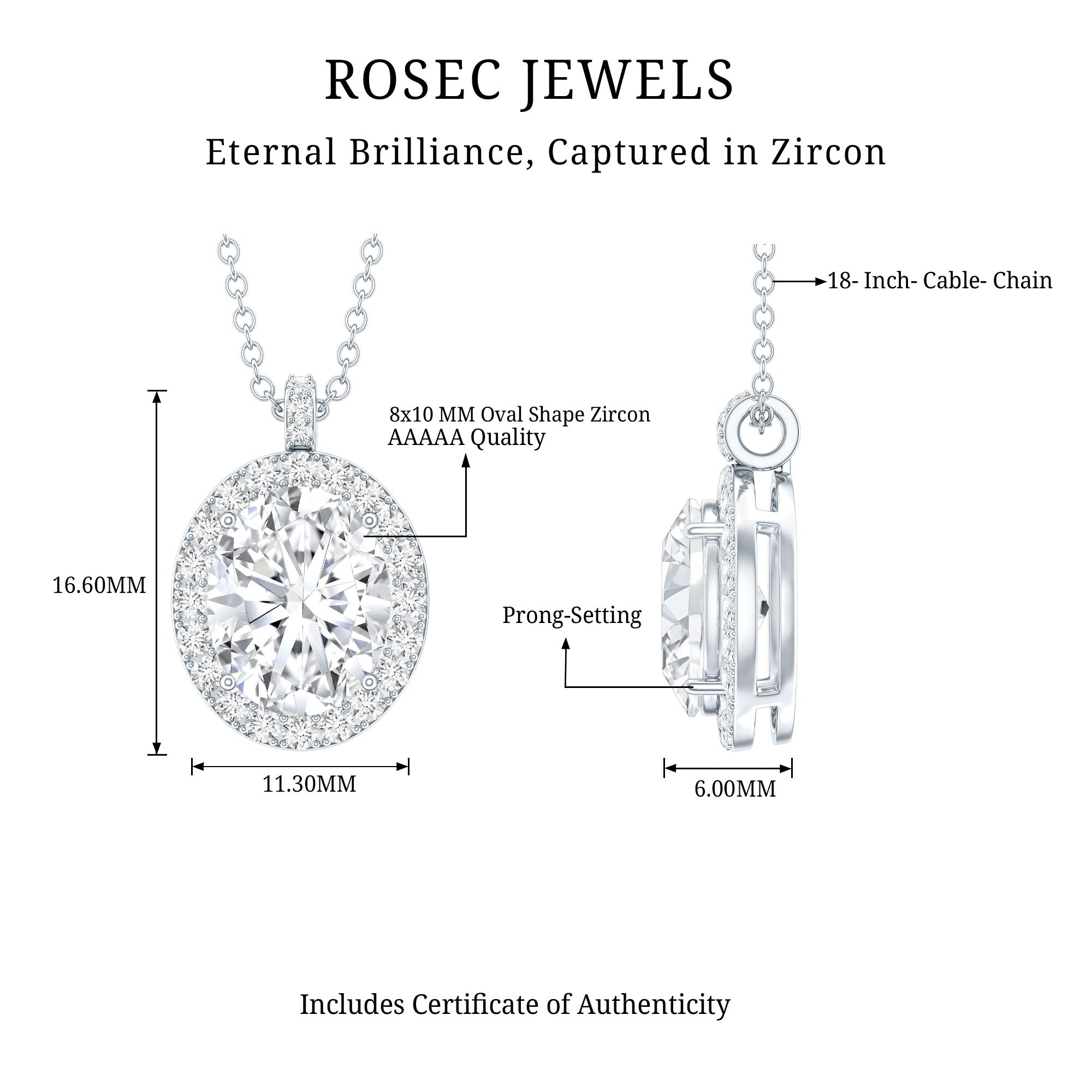 Oval Simulated Diamond Cocktail Halo Pendant AAAAA - Rosec Jewels
