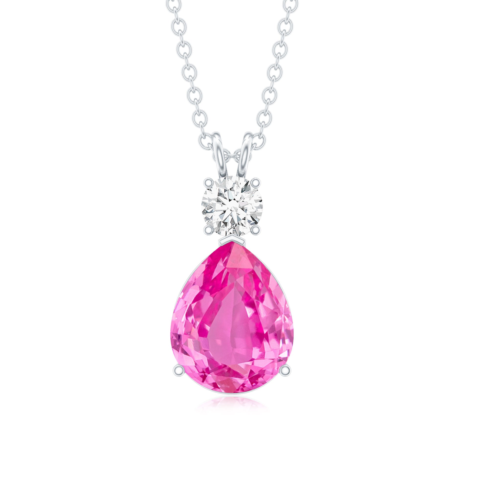 3.3 Carat Lab Grown Pink Sapphire and Diamond Teardrop Necklace AAAA - Rosec Jewels