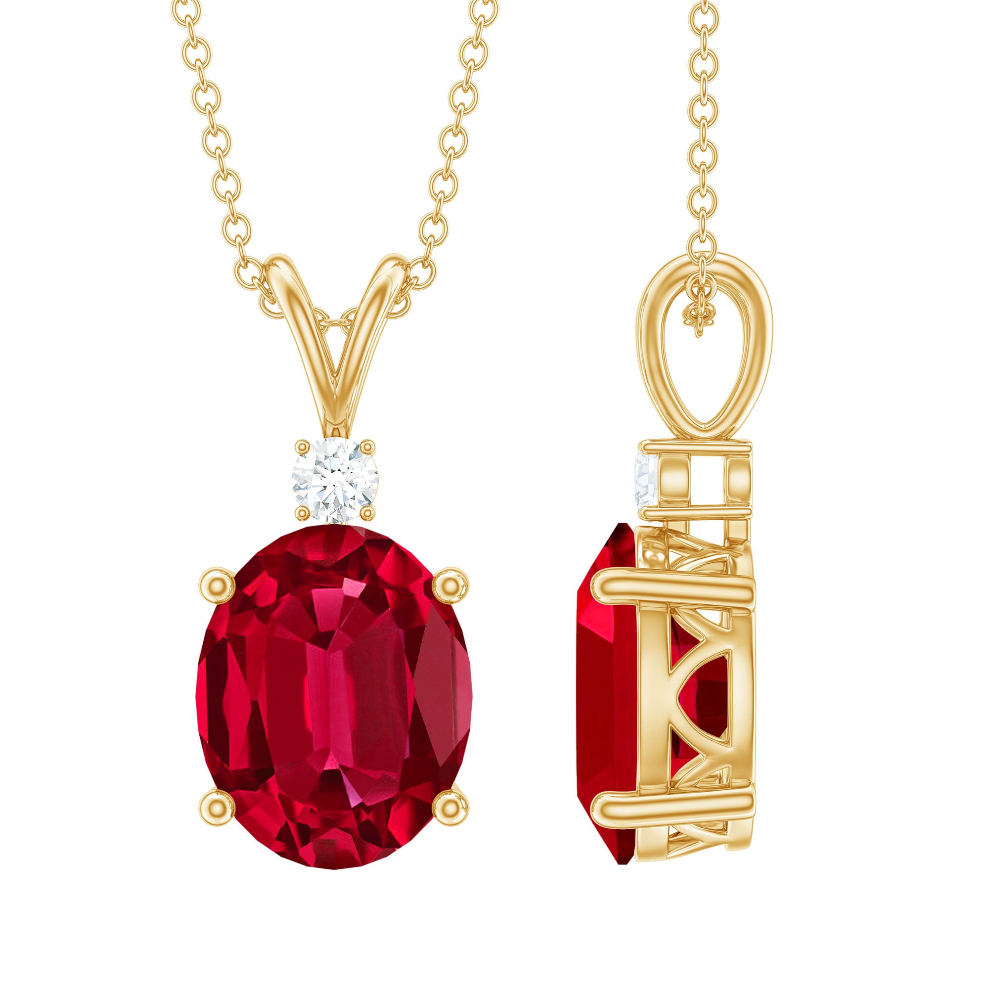 4 Carat Lab Created Ruby Bridal Necklace with Chain AAAA - Rosec Jewels
