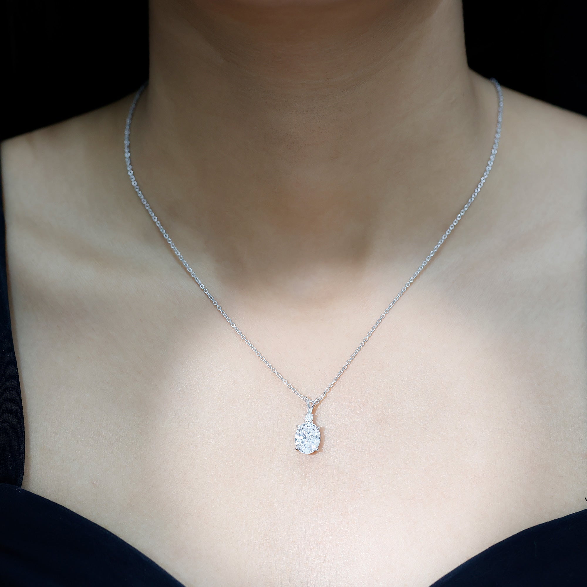 Simulated Diamond Simple Pendant Necklace AAAAA - Rosec Jewels