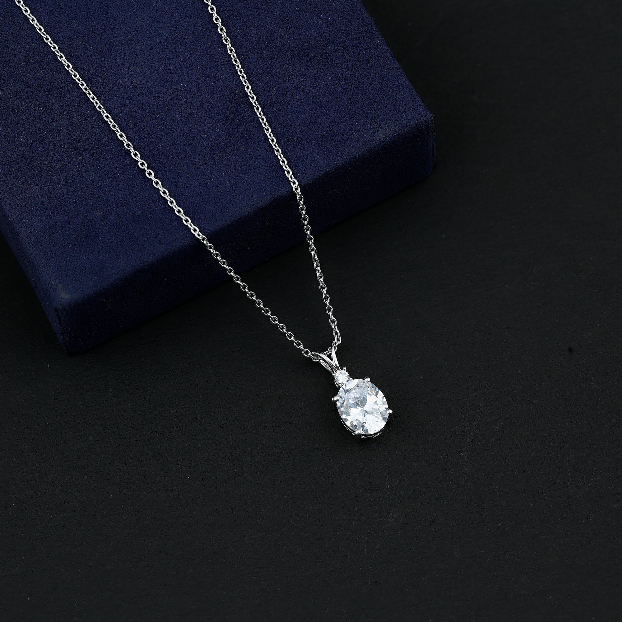 Simulated Diamond Simple Pendant Necklace AAAAA - Rosec Jewels