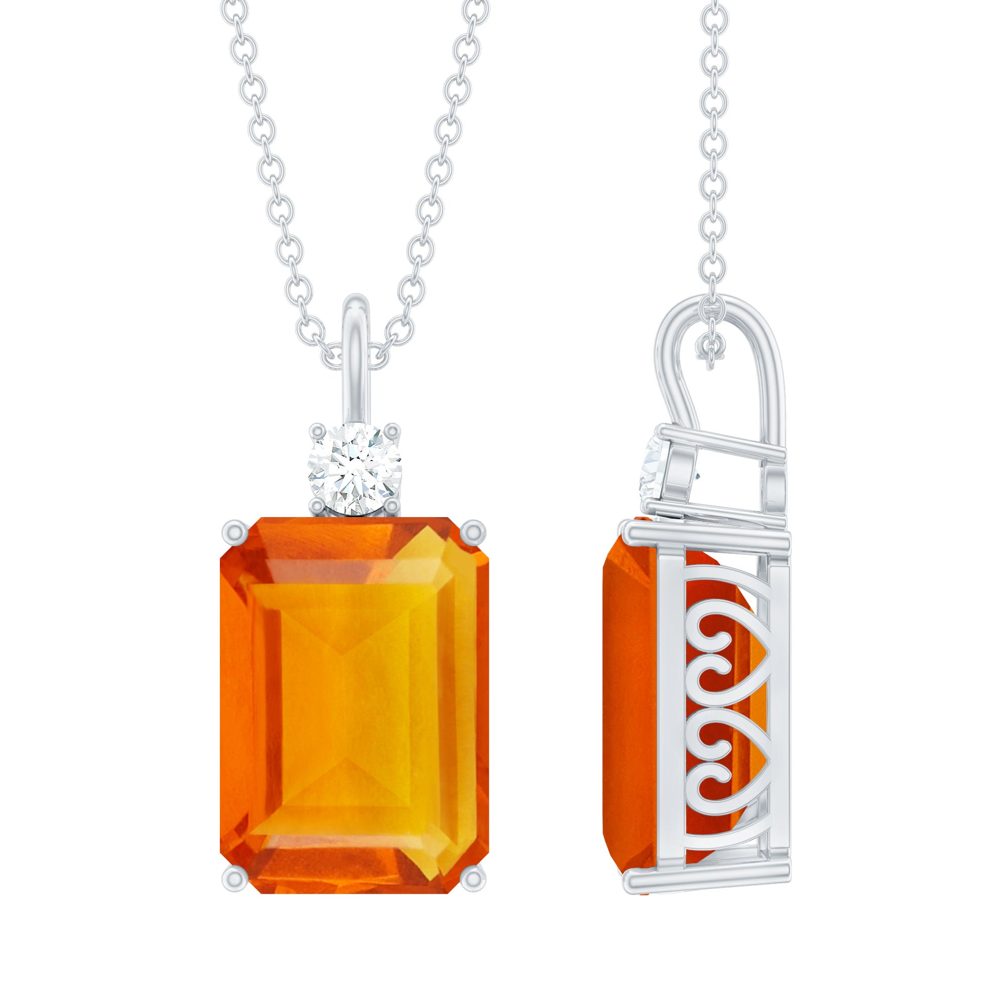 9 Carat Lab Created Orange Sapphire and Diamond Statement Necklace AAAA - Rosec Jewels