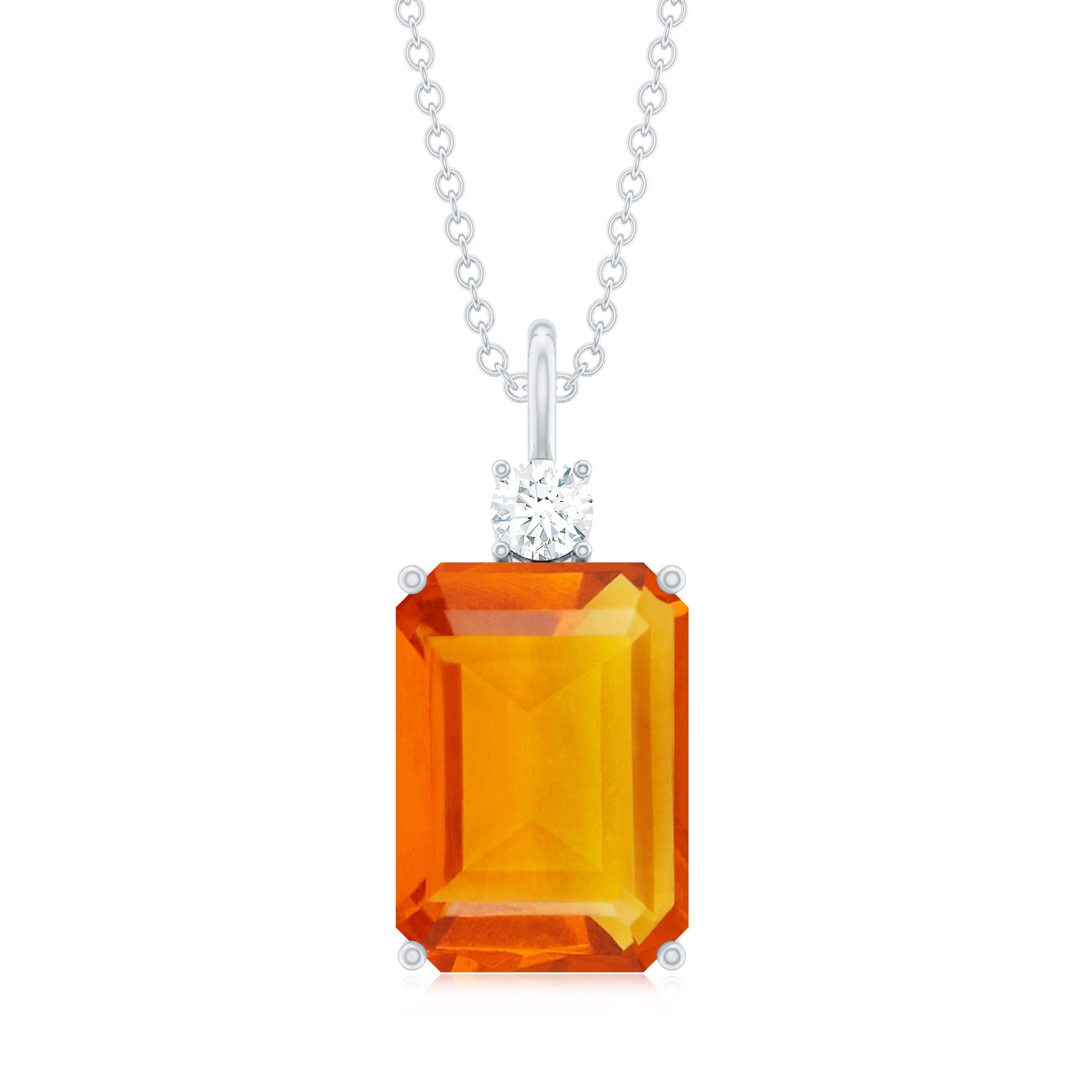 9 Carat Lab Created Orange Sapphire and Diamond Statement Necklace AAAA - Rosec Jewels