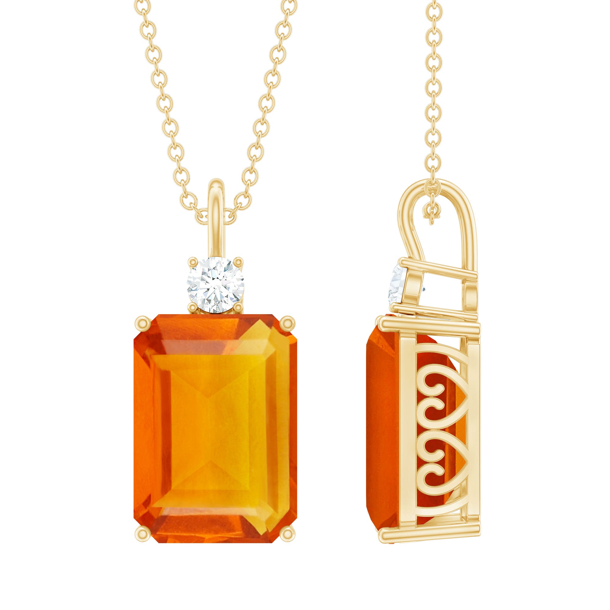 9 Carat Lab Created Orange Sapphire and Diamond Statement Necklace AAAA - Rosec Jewels