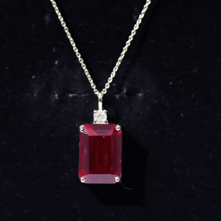 5 Carat Emerald Cut Lab Created Ruby Solitaire Pendant with Diamond AAAA - Rosec Jewels