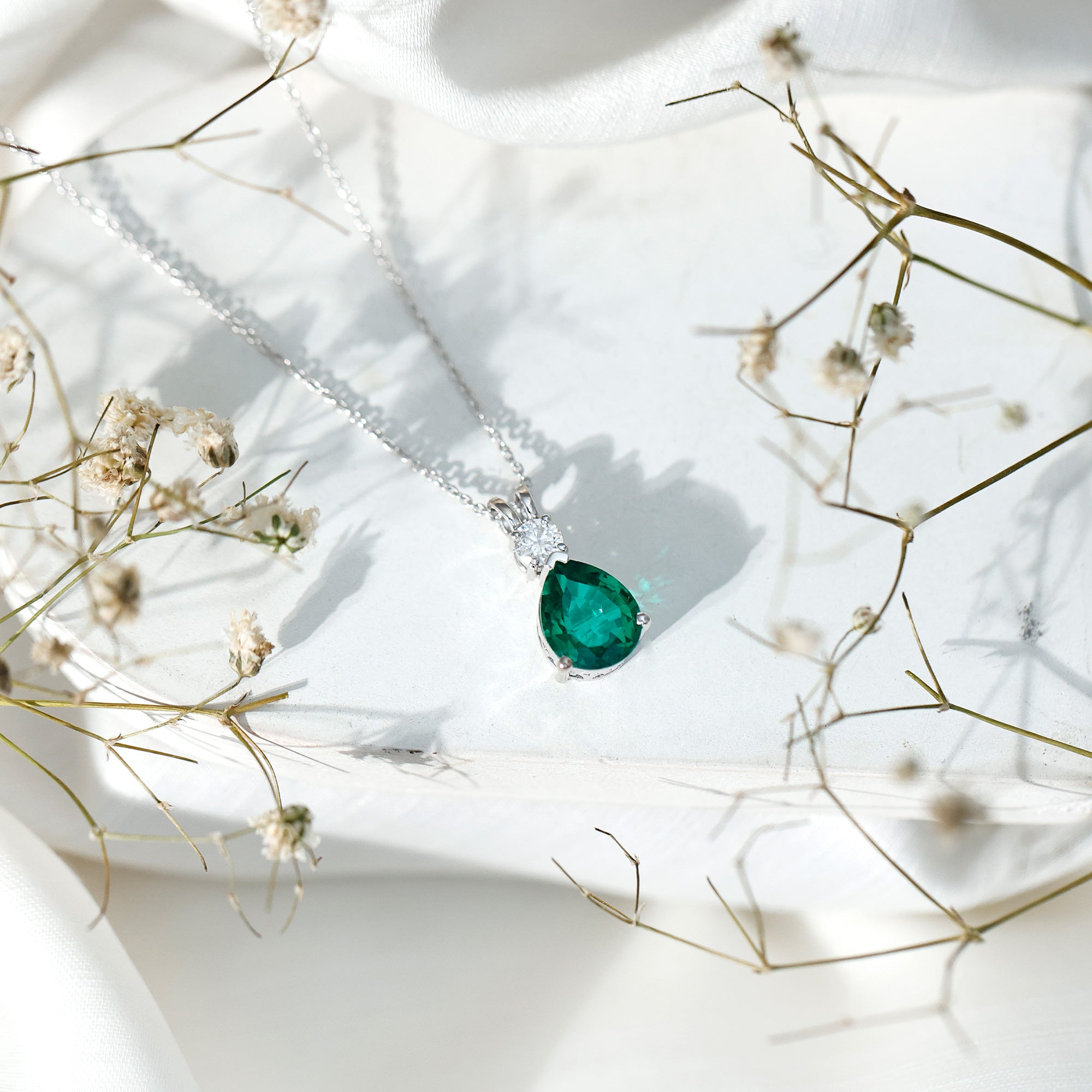 2.5 CT Lab Created Emerald Diamond Teardrop Pendant with Certificate AAAA - Rosec Jewels