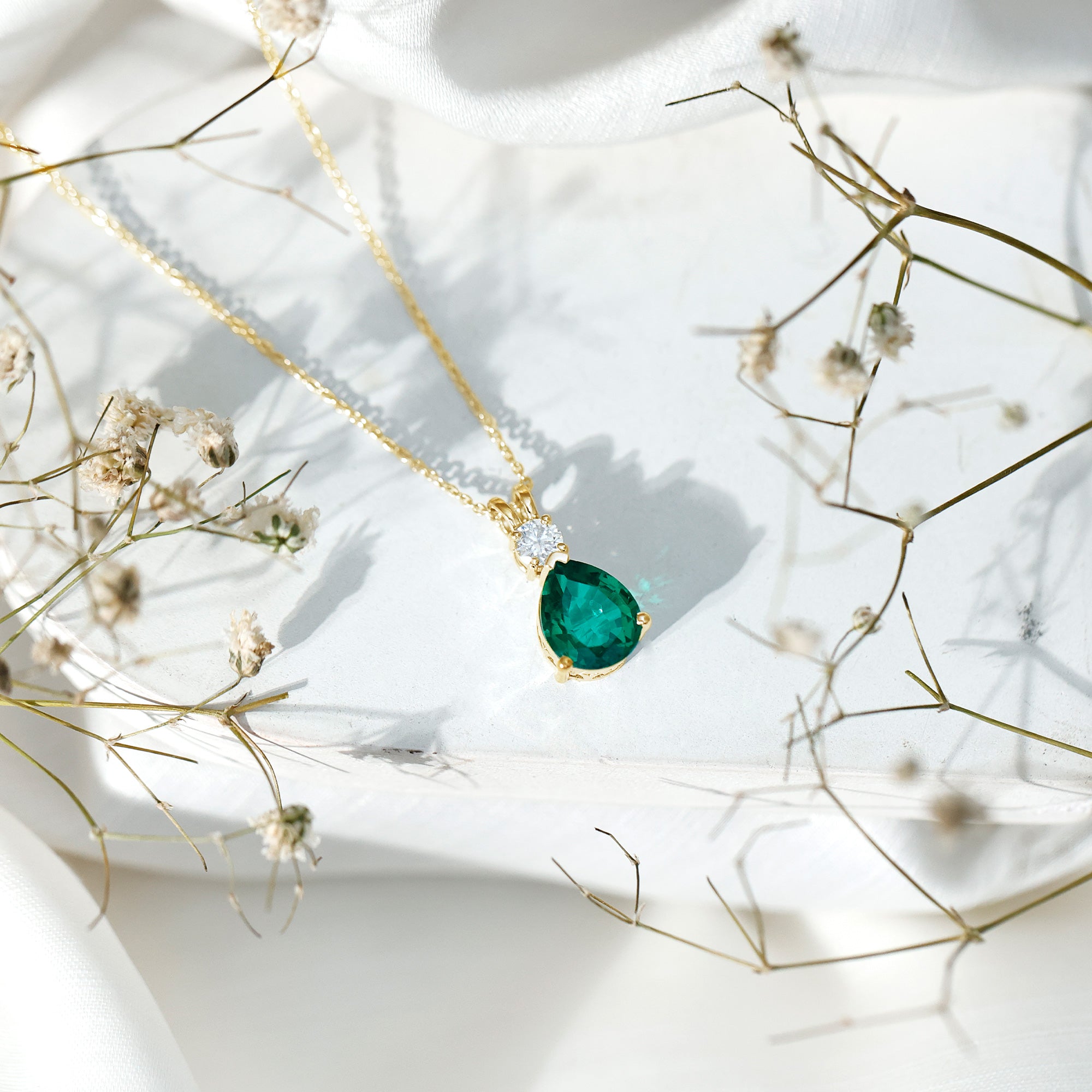 2.5 CT Lab Created Emerald Diamond Teardrop Pendant with Certificate AAAA - Rosec Jewels