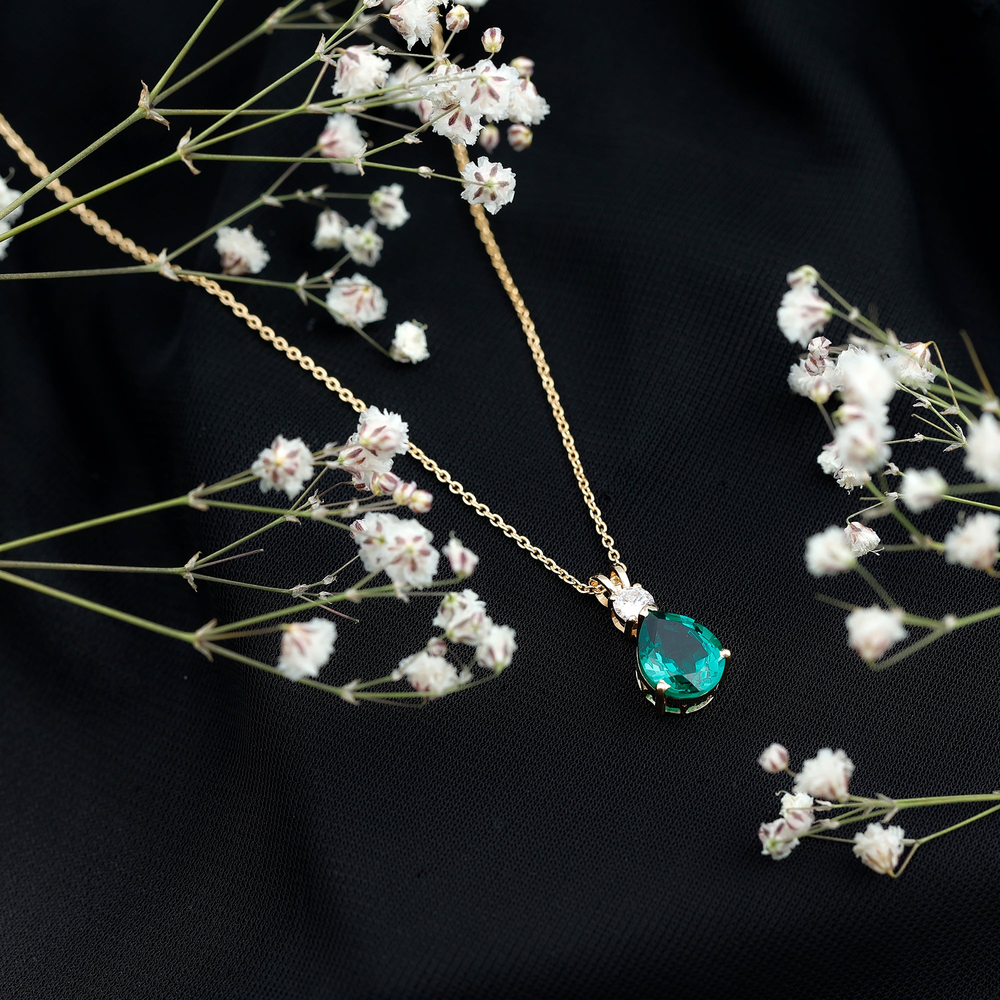2.5 CT Lab Created Emerald Diamond Teardrop Pendant with Certificate AAAA - Rosec Jewels
