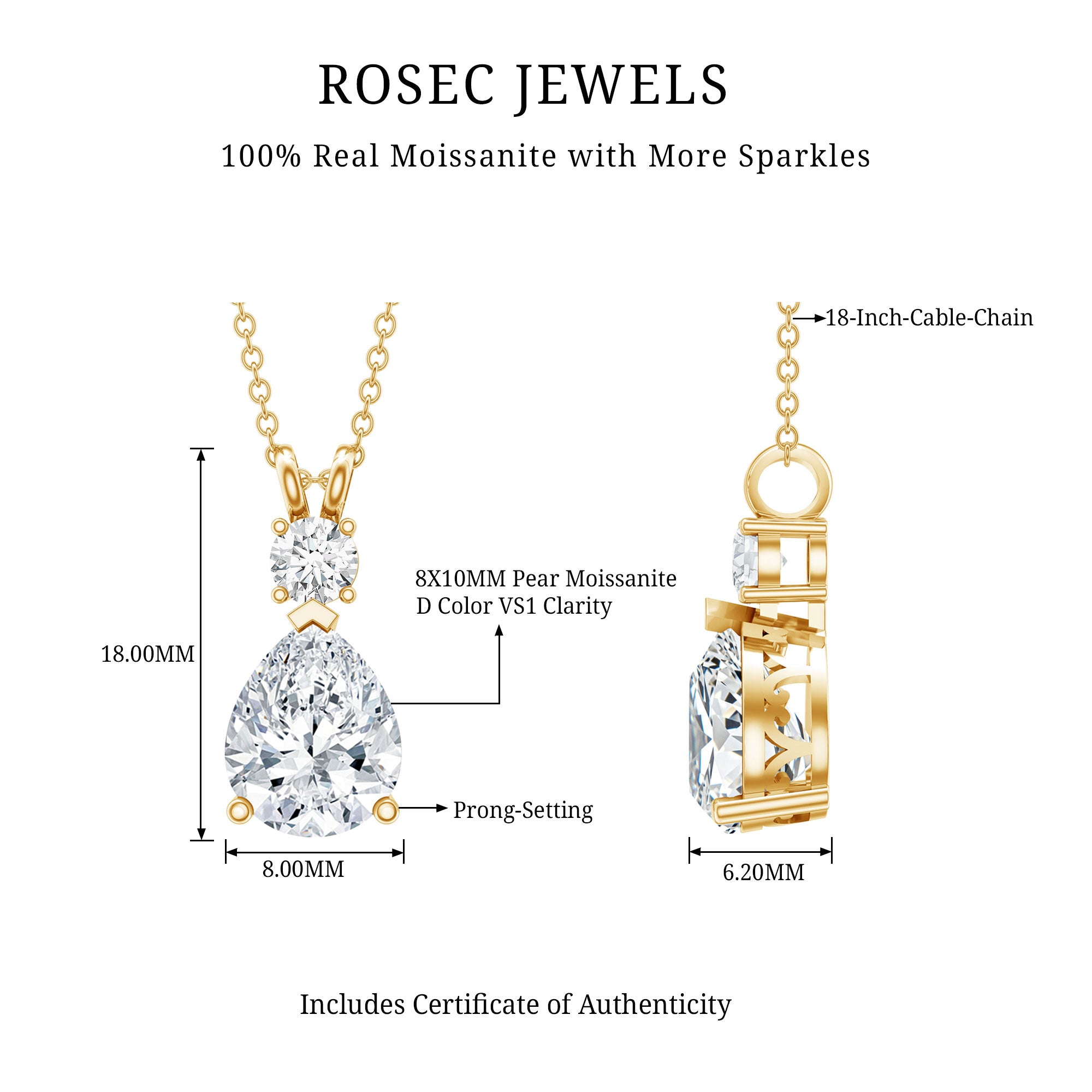 Certified Moissanite Wedding Necklace for Bride D-VS1 - Rosec Jewels