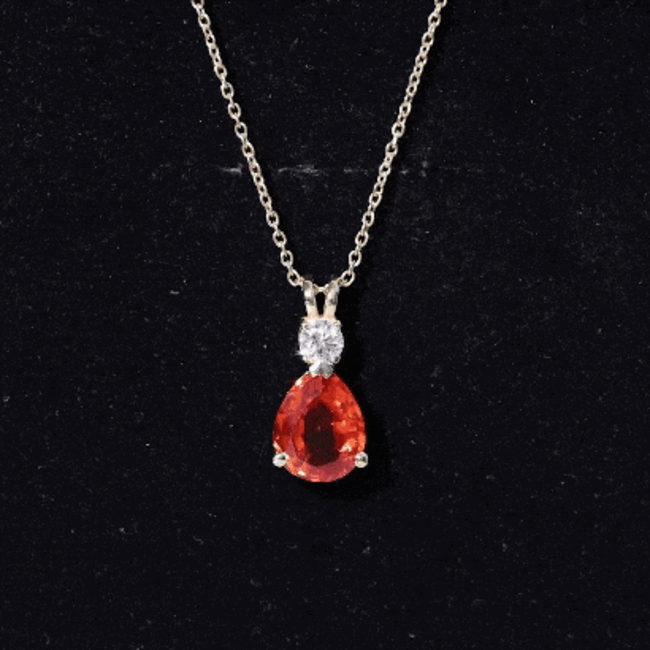 3 Carat Lab Created Orange Sapphire Teardrop Necklace with Diamond AAAA - Rosec Jewels