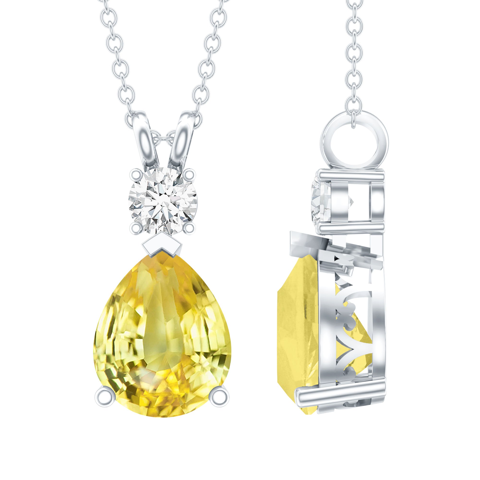 Teardrop Pendant with Created Yellow Sapphire and Moissanite