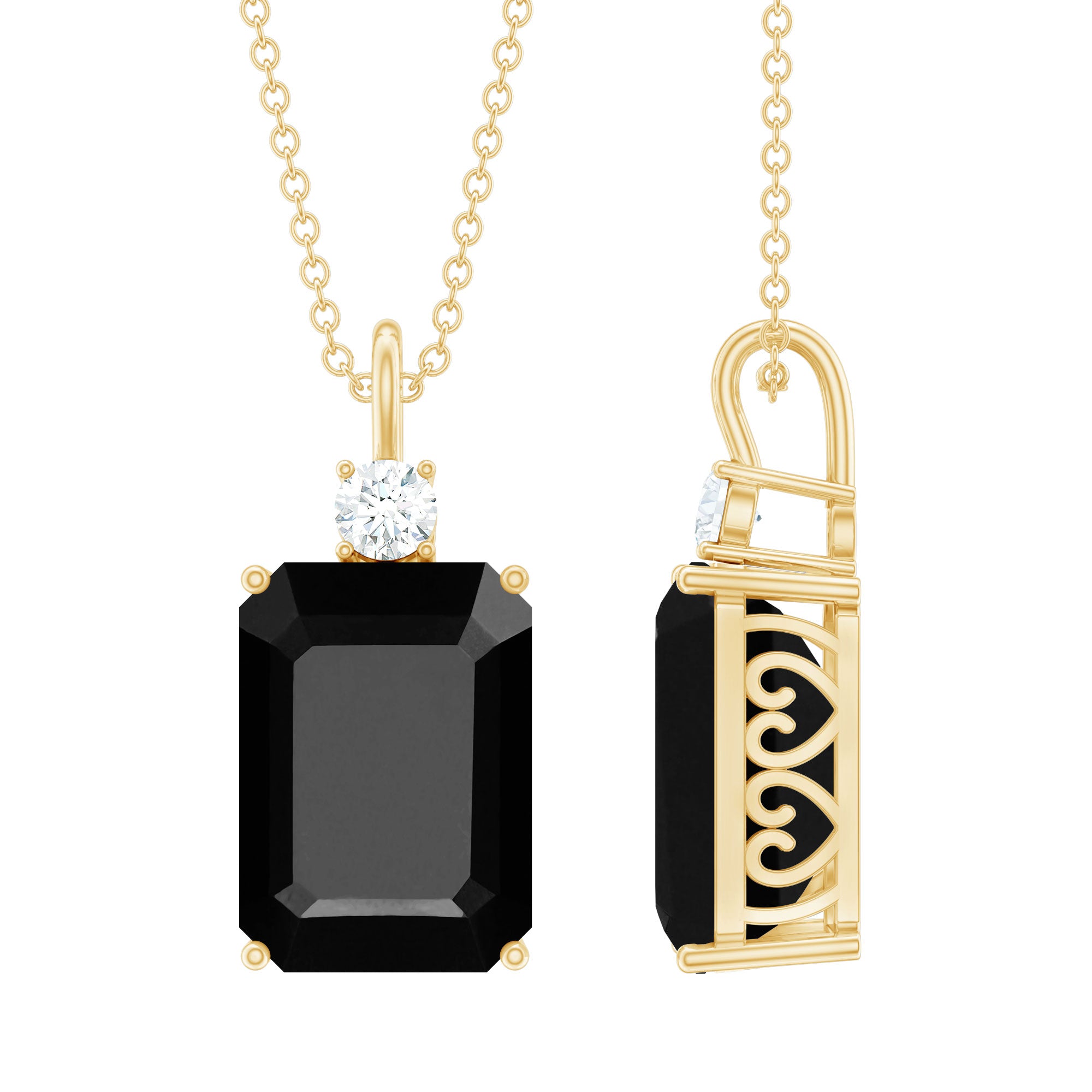 3.48 Carat Emerald Cut Lab Created Black Diamond Solitaire Necklace AAAA ( Synthetic ) - Rosec Jewels
