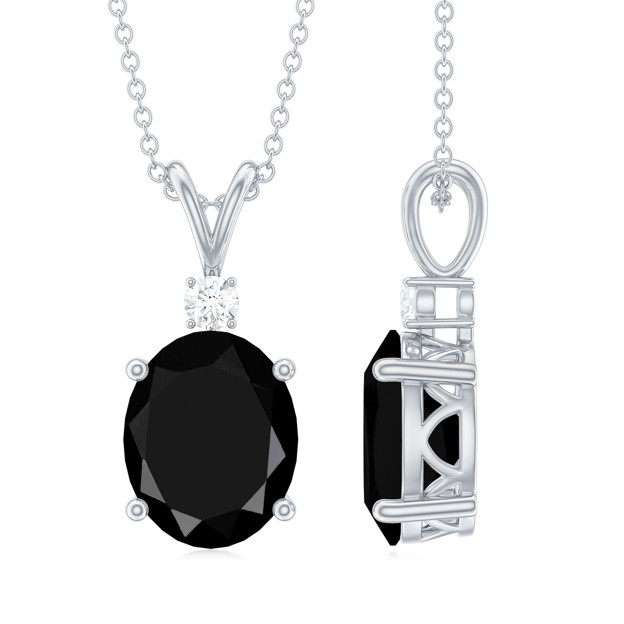 Minimal Lab Grown Black Diamond Solitaire Pendant Necklace with Moissanite