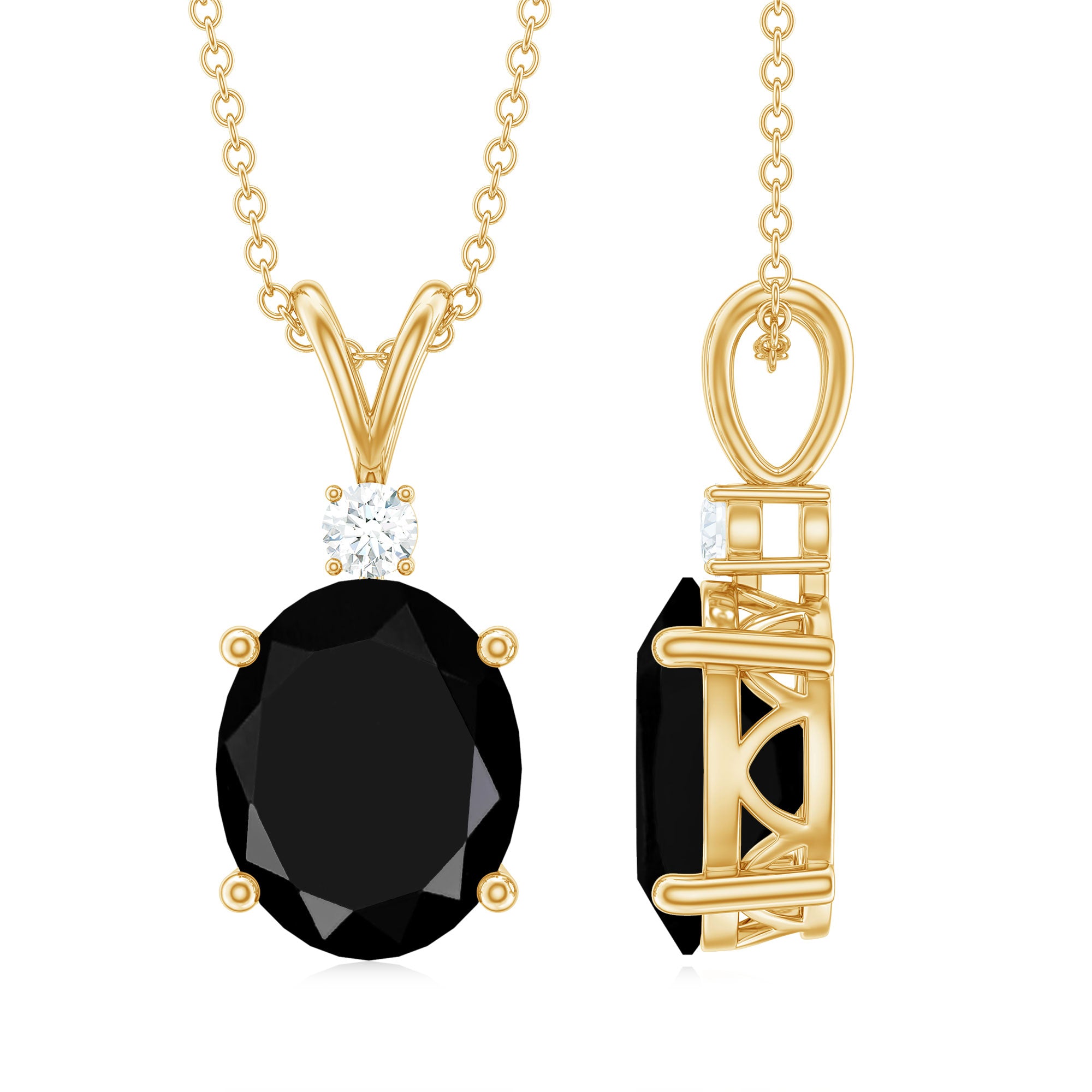 4.2 Carat Oval Shape Lab Created Black Diamond Solitaire Pendant Necklace AAAA ( Synthetic ) - Rosec Jewels