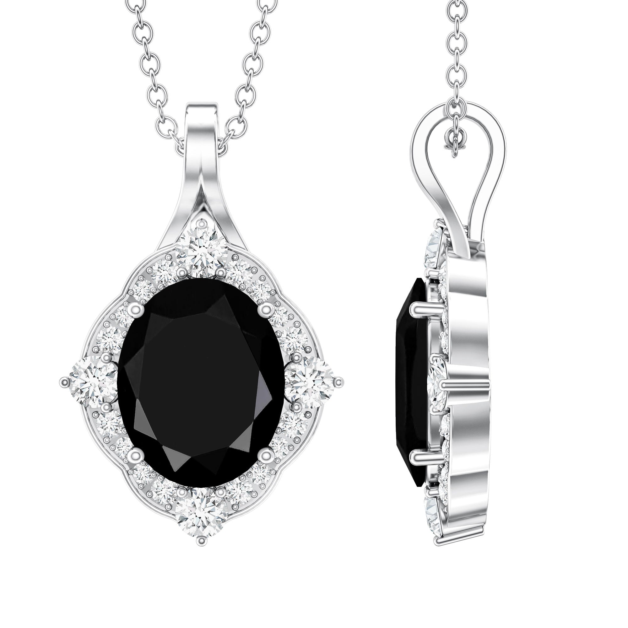 Vintage Style Created Black Diamond Halo Pendant Necklace AAAA ( Synthetic ) - Rosec Jewels