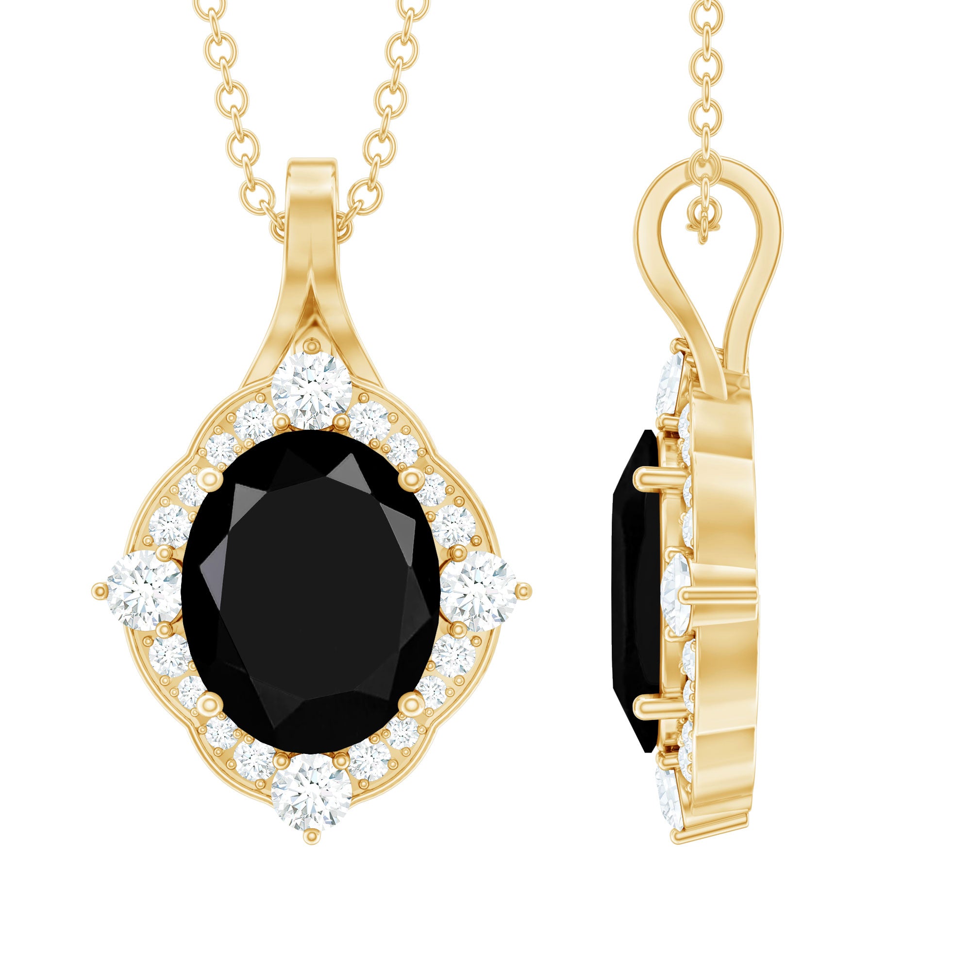 Vintage Style Created Black Diamond Halo Pendant Necklace AAAA ( Synthetic ) - Rosec Jewels