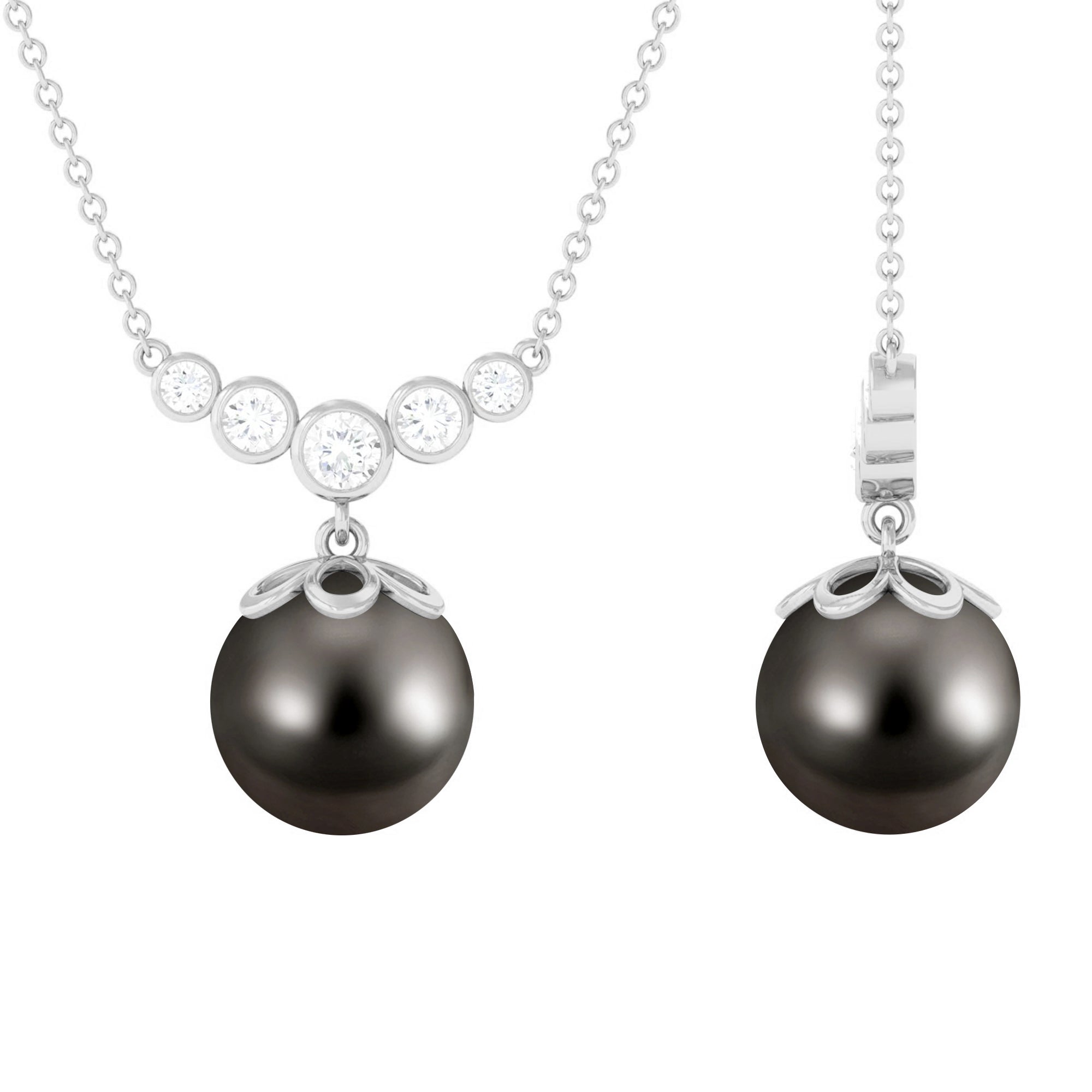 Designer Tahitian Pearl and Diamond Graduated Necklace
