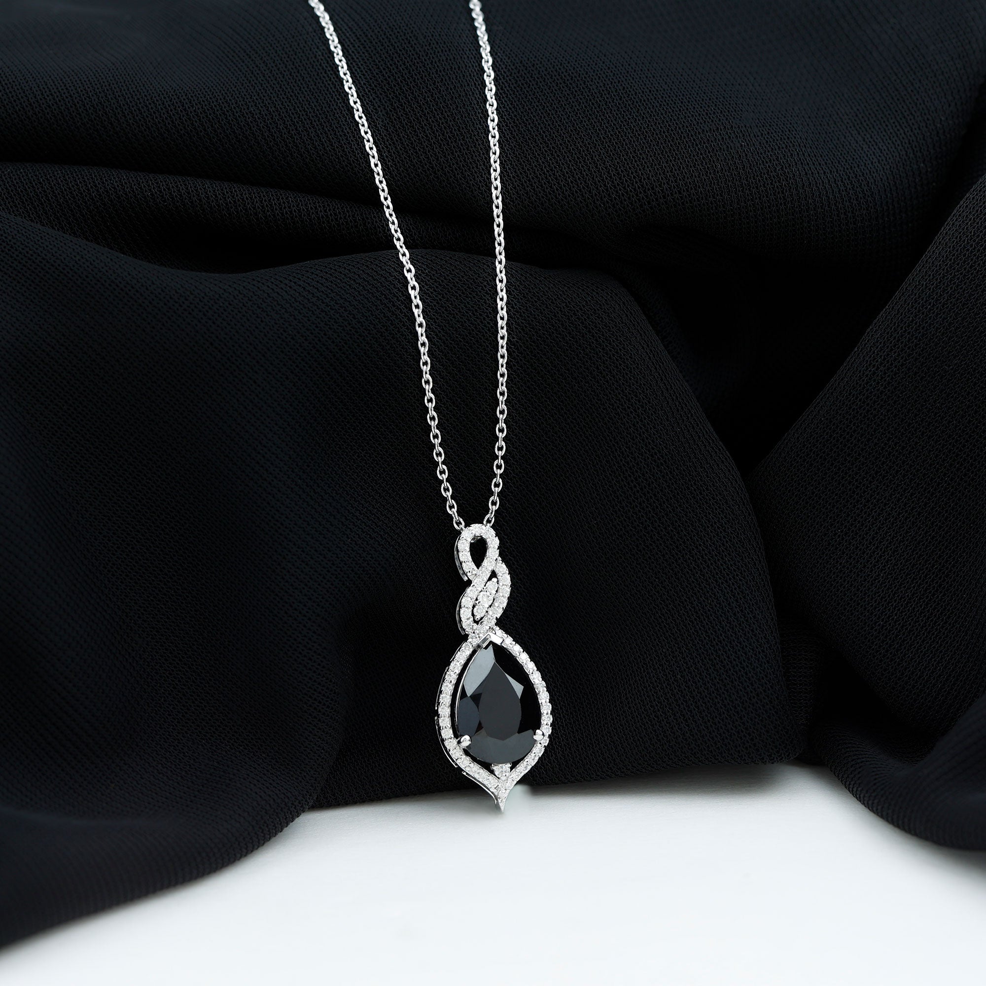 1.75 Carat Pear Shape Black Spinel Statement Necklace with Moissanites AAA - Rosec Jewels