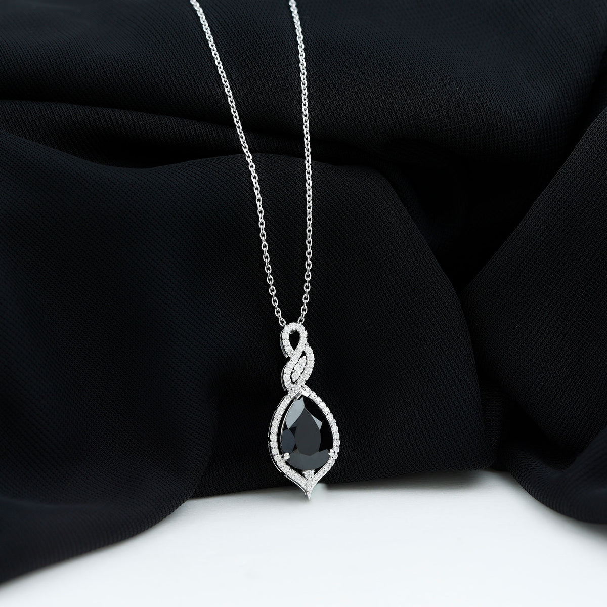 1.75 Carat Pear Shape Black Spinel Statement Necklace with Moissanites AAA - Rosec Jewels
