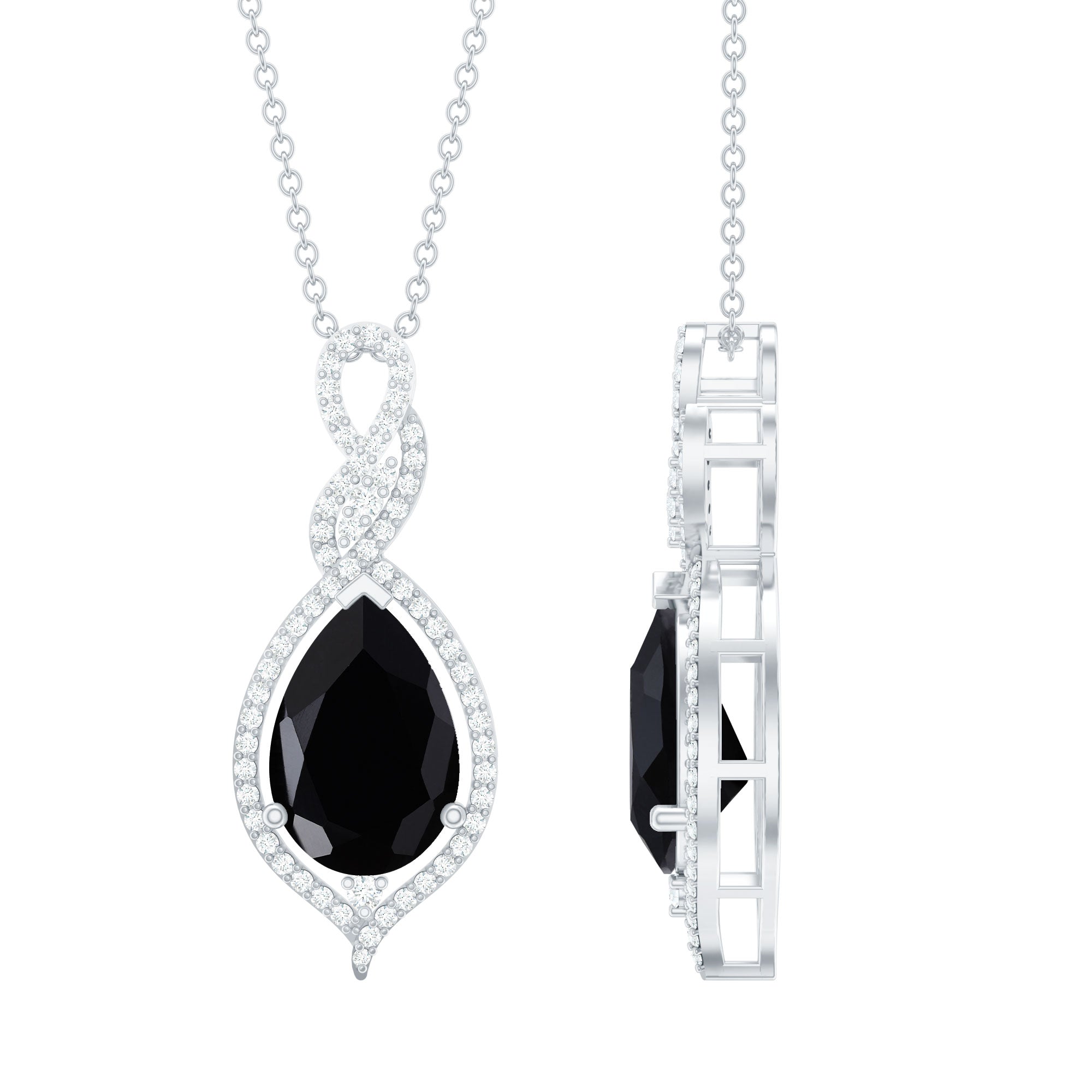 Created Black Diamond Teardrop Dangle Pendant with Diamond Accent AAAA ( Synthetic ) - Rosec Jewels