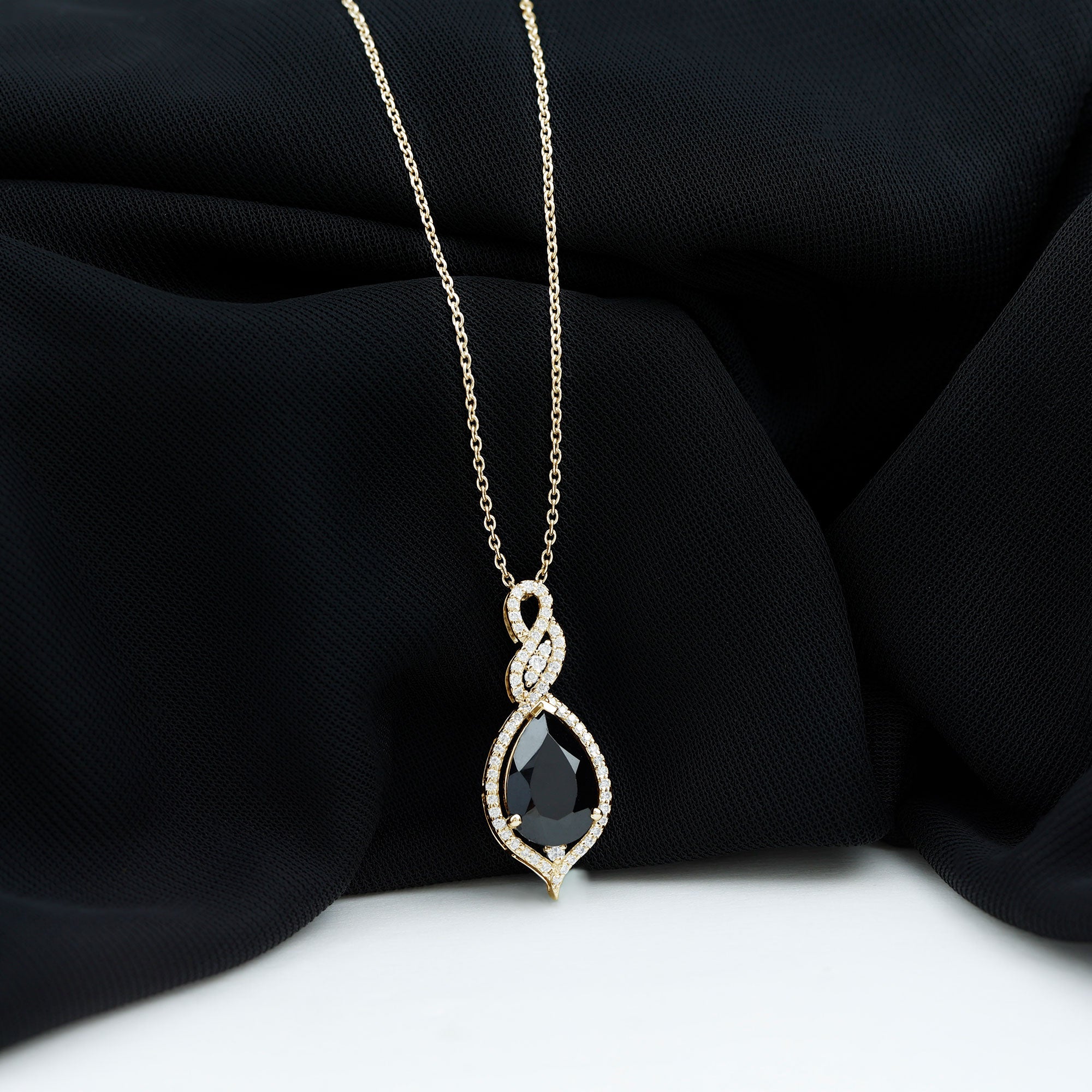 Created Black Diamond Teardrop Dangle Pendant with Diamond Accent AAAA ( Synthetic ) - Rosec Jewels