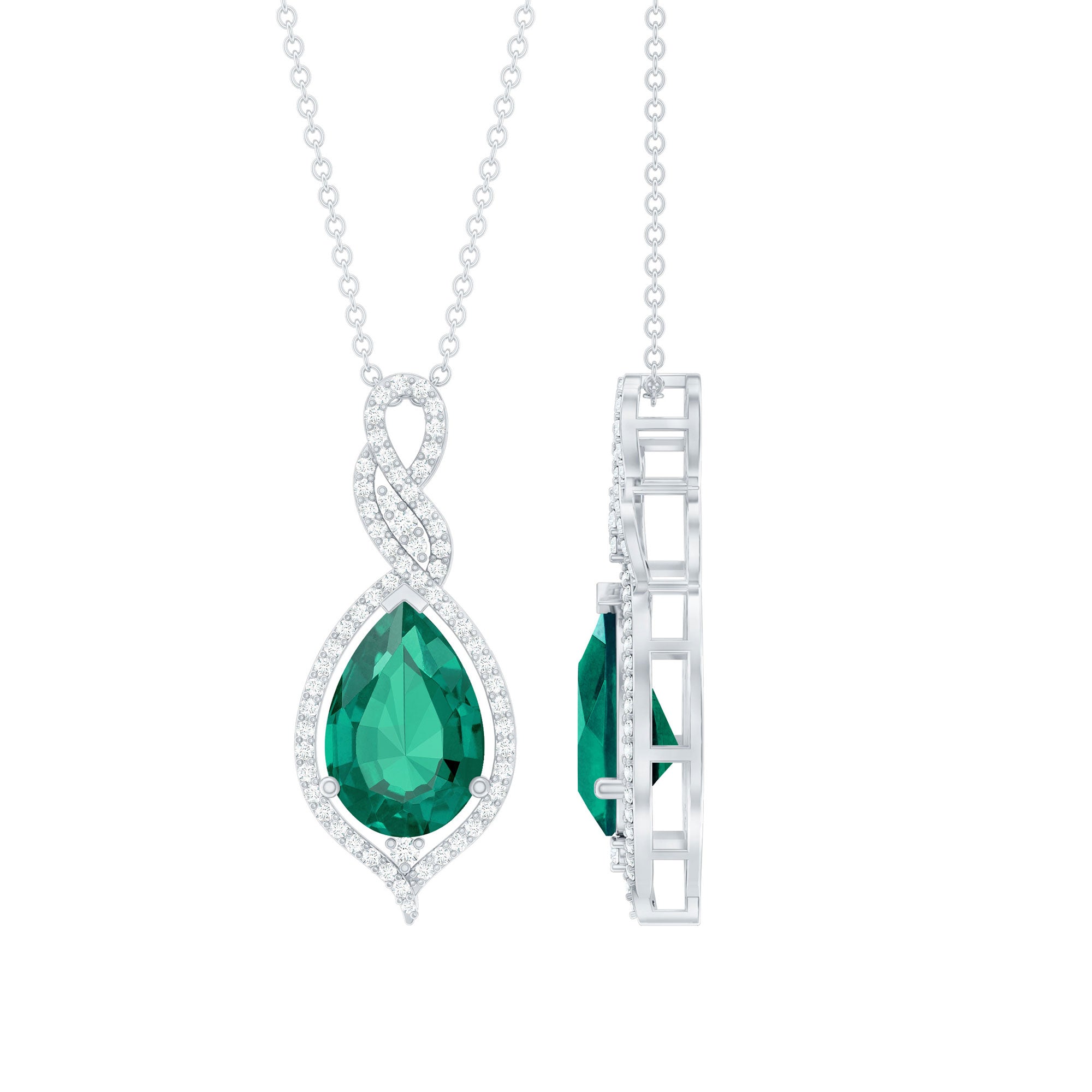 Certified 2.5 Carat Lab Grown Emerald and Diamond Bridal Necklace AAAA - Rosec Jewels