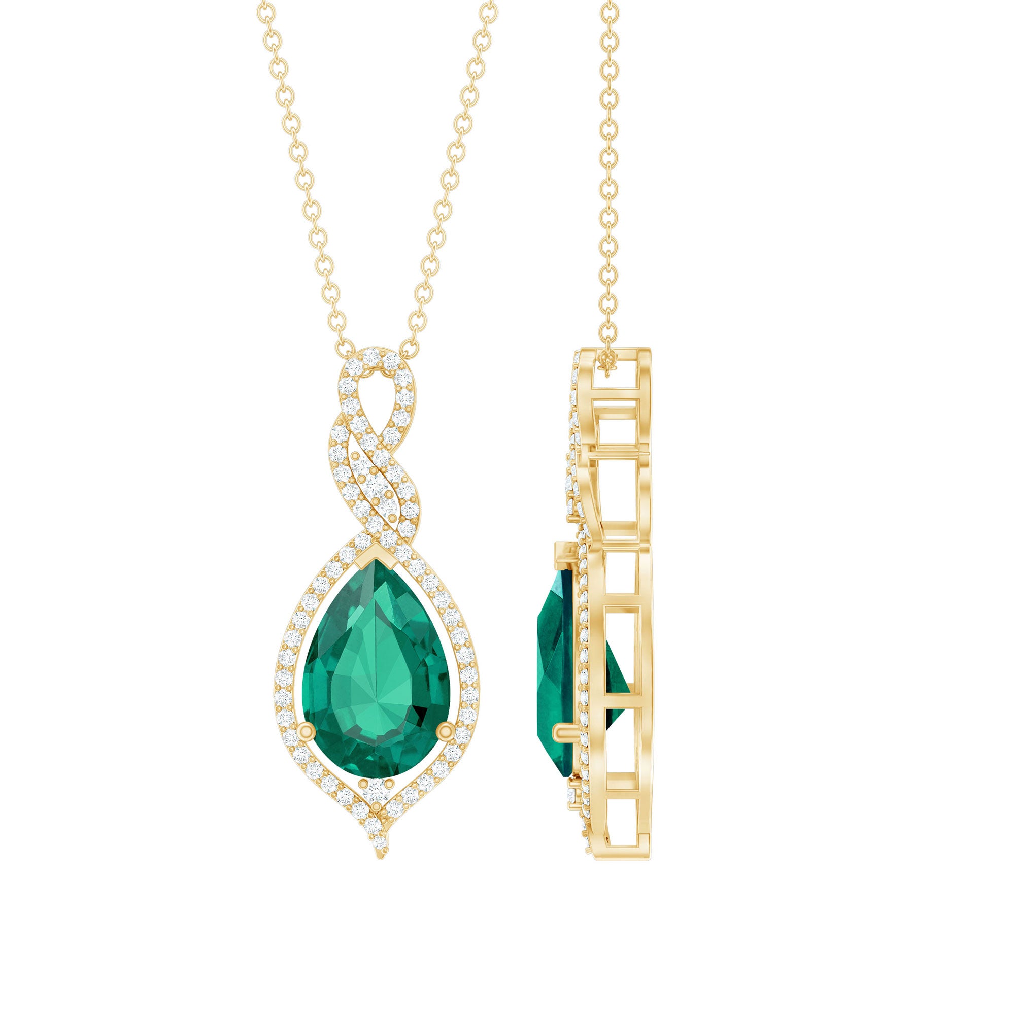 Certified 2.5 Carat Lab Grown Emerald and Diamond Bridal Necklace AAAA - Rosec Jewels