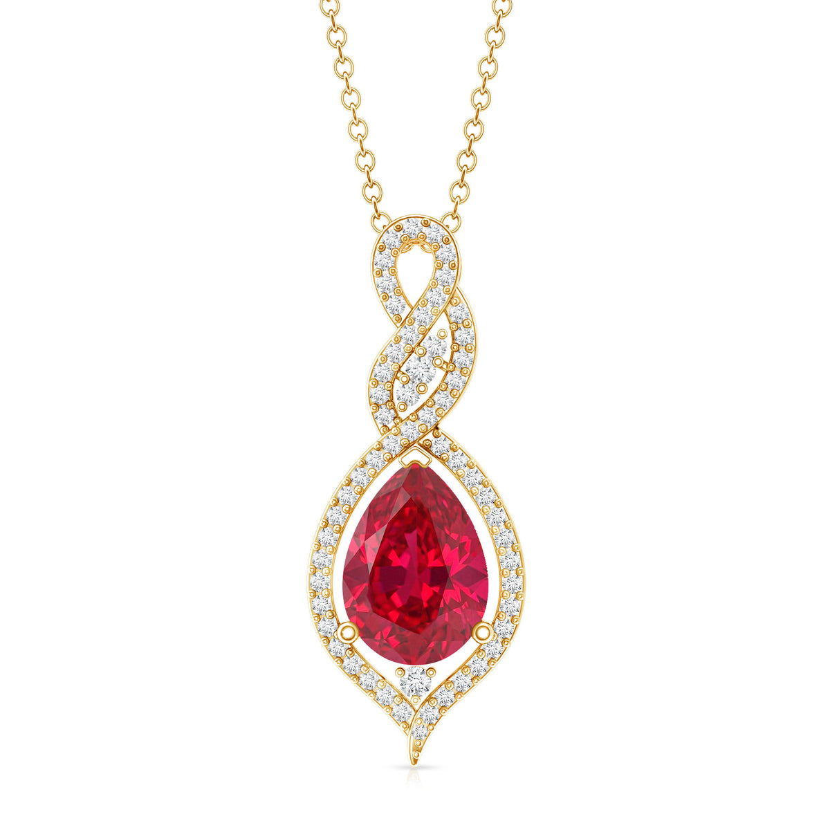 2.9 Carat Lab Created Ruby and Diamond Teardrop Wedding Necklace for Bride AAAA - Rosec Jewels
