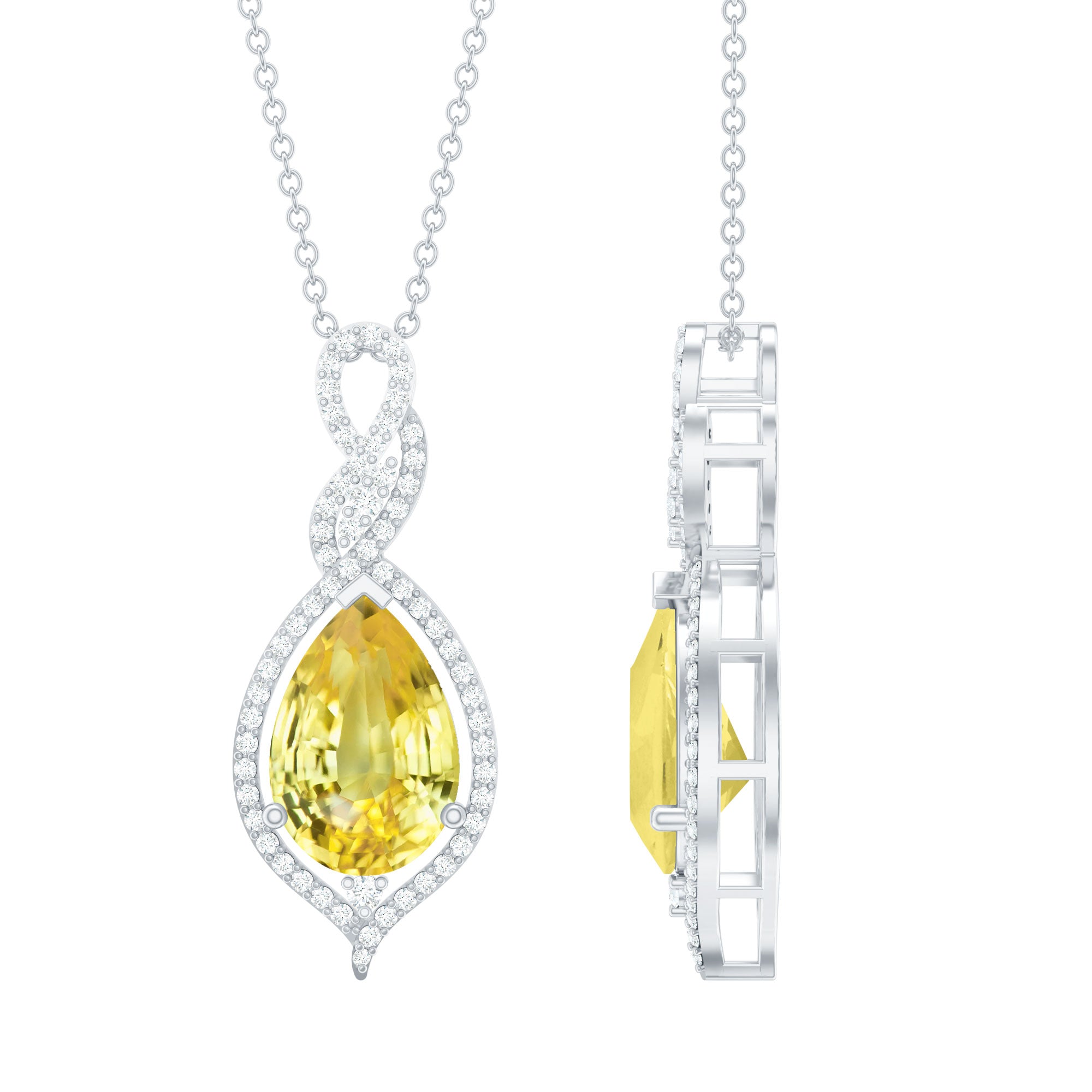 Created Yellow Sapphire and Diamond Teardrop Dangle Pendant