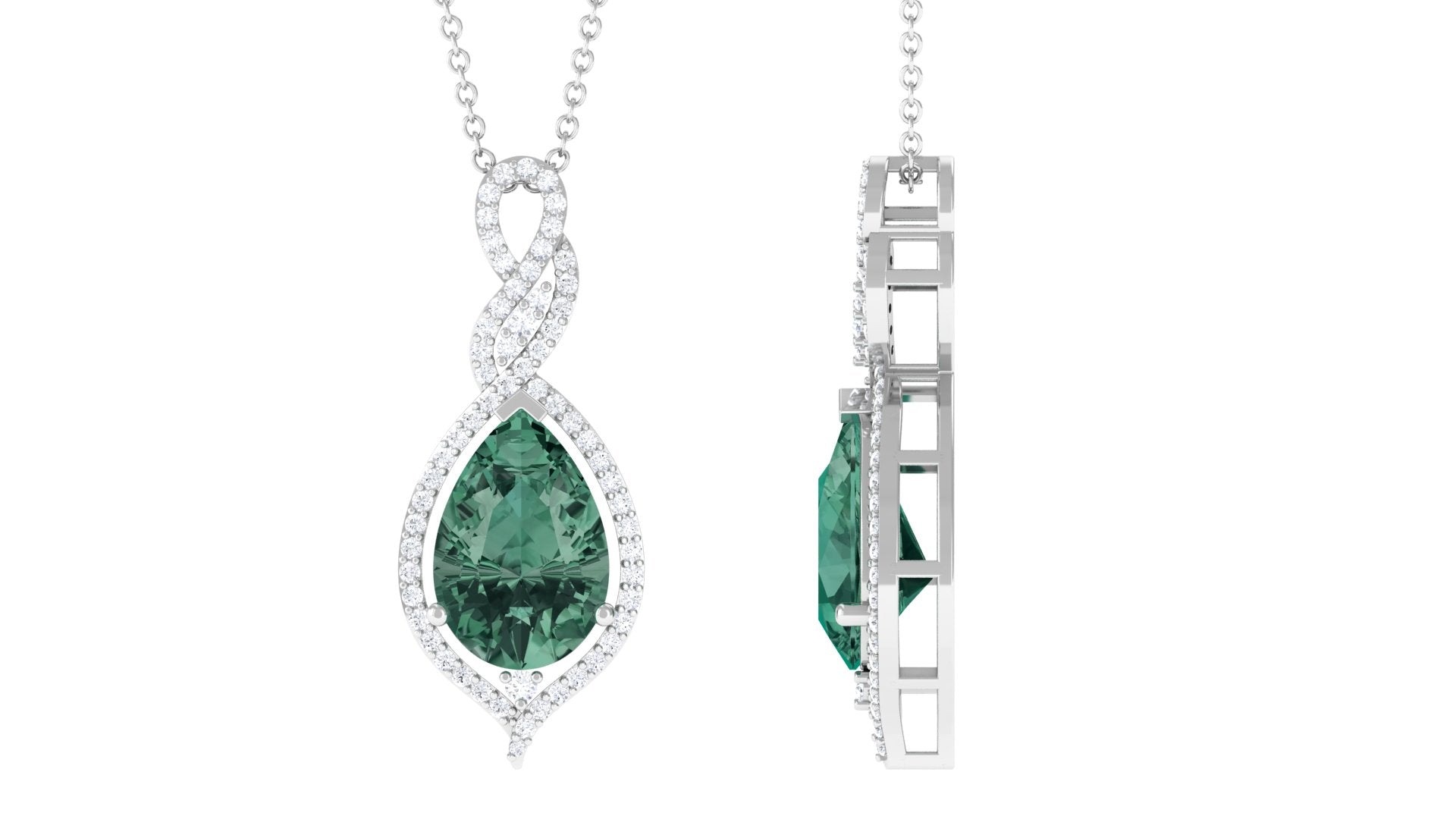 Created Green Sapphire and Moissanite Teardrop Dangle Pendant