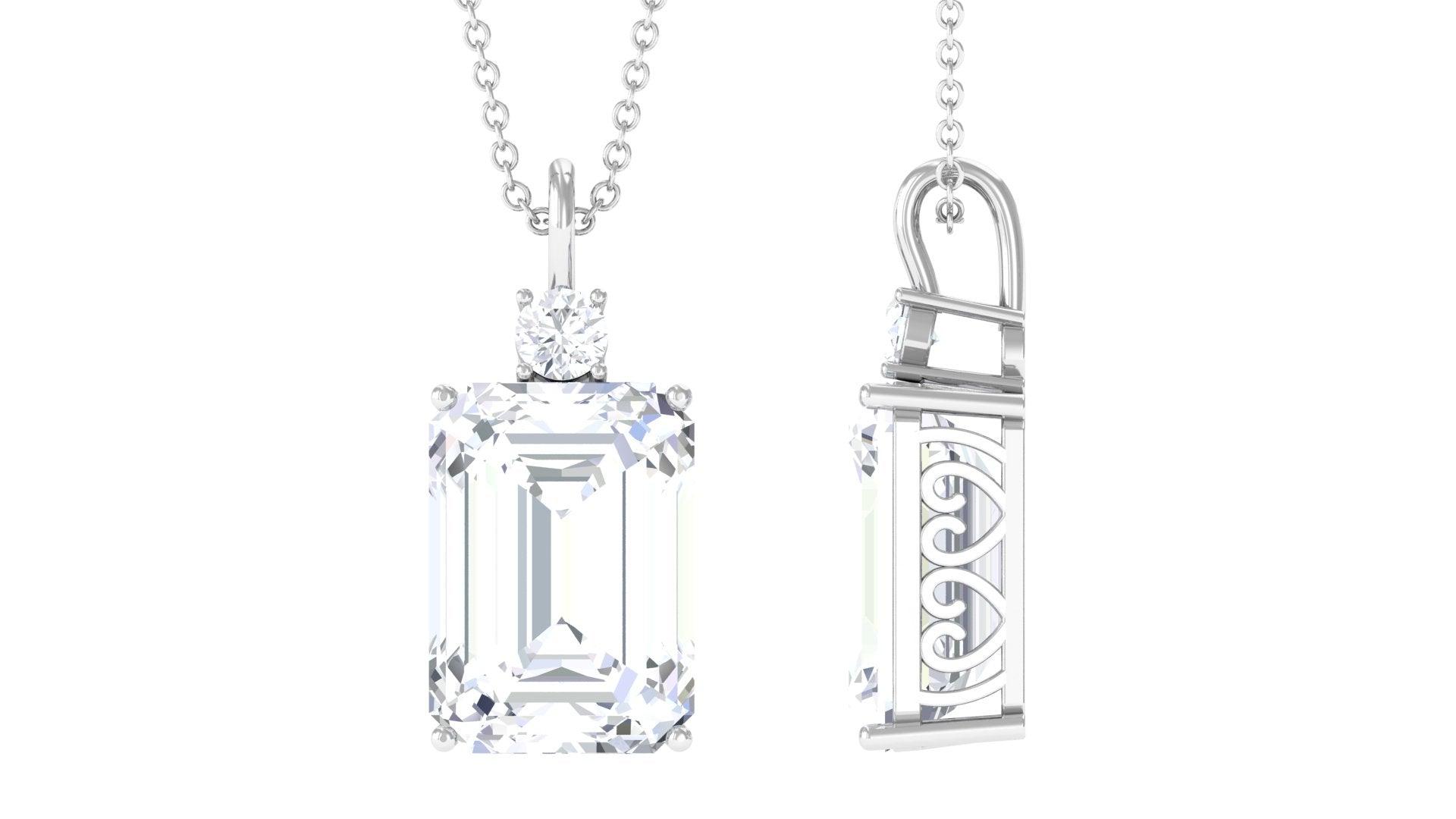 Round and Emerald Cut Moissanite Solitaire Pendant Necklace