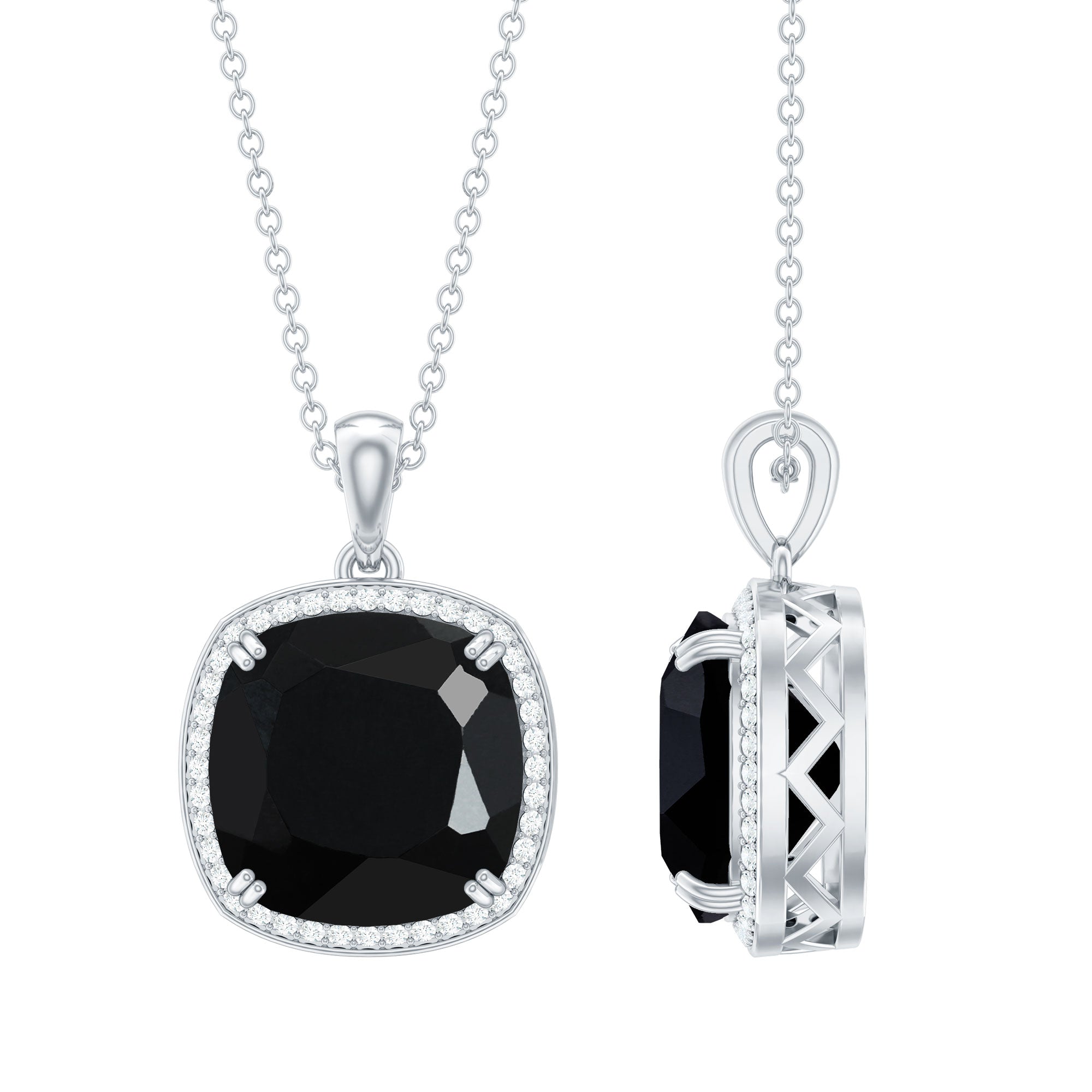 Lab Grown 12MM Black Diamond Cocktail Necklace With Chain