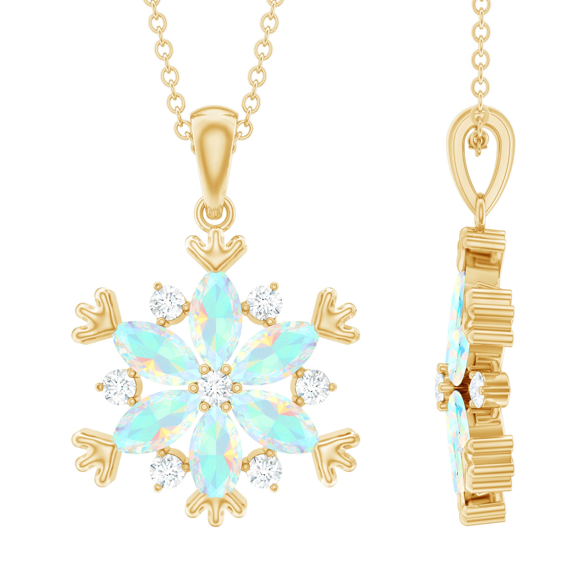 Rosec Jewels-Certified Ethiopian Opal Diamond Snowflake Necklace for Christmas