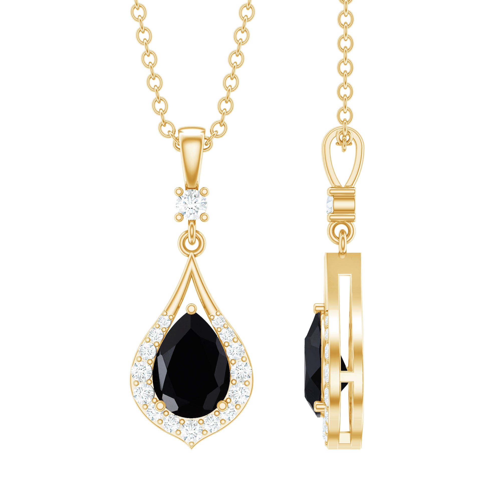 Rosec Jewels-Certified Black and White Diamond Teardrop Necklace With Chain