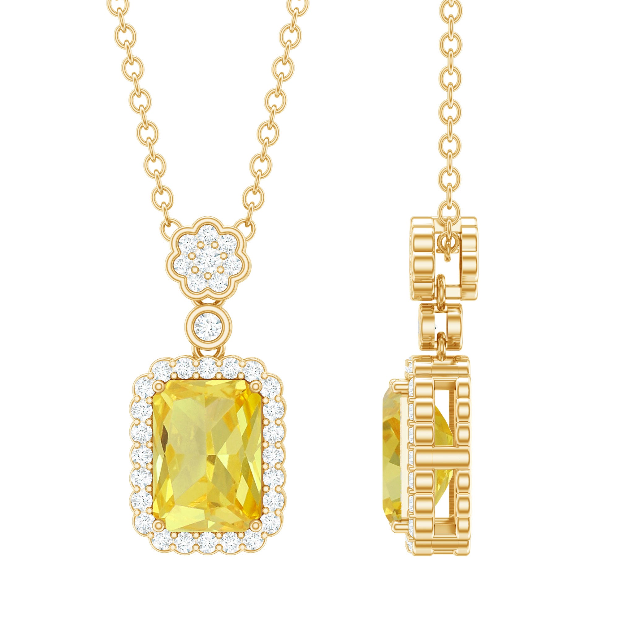 Rosec Jewels-Vintage Inspired Lab Created Yellow Sapphire Necklace with Diamond