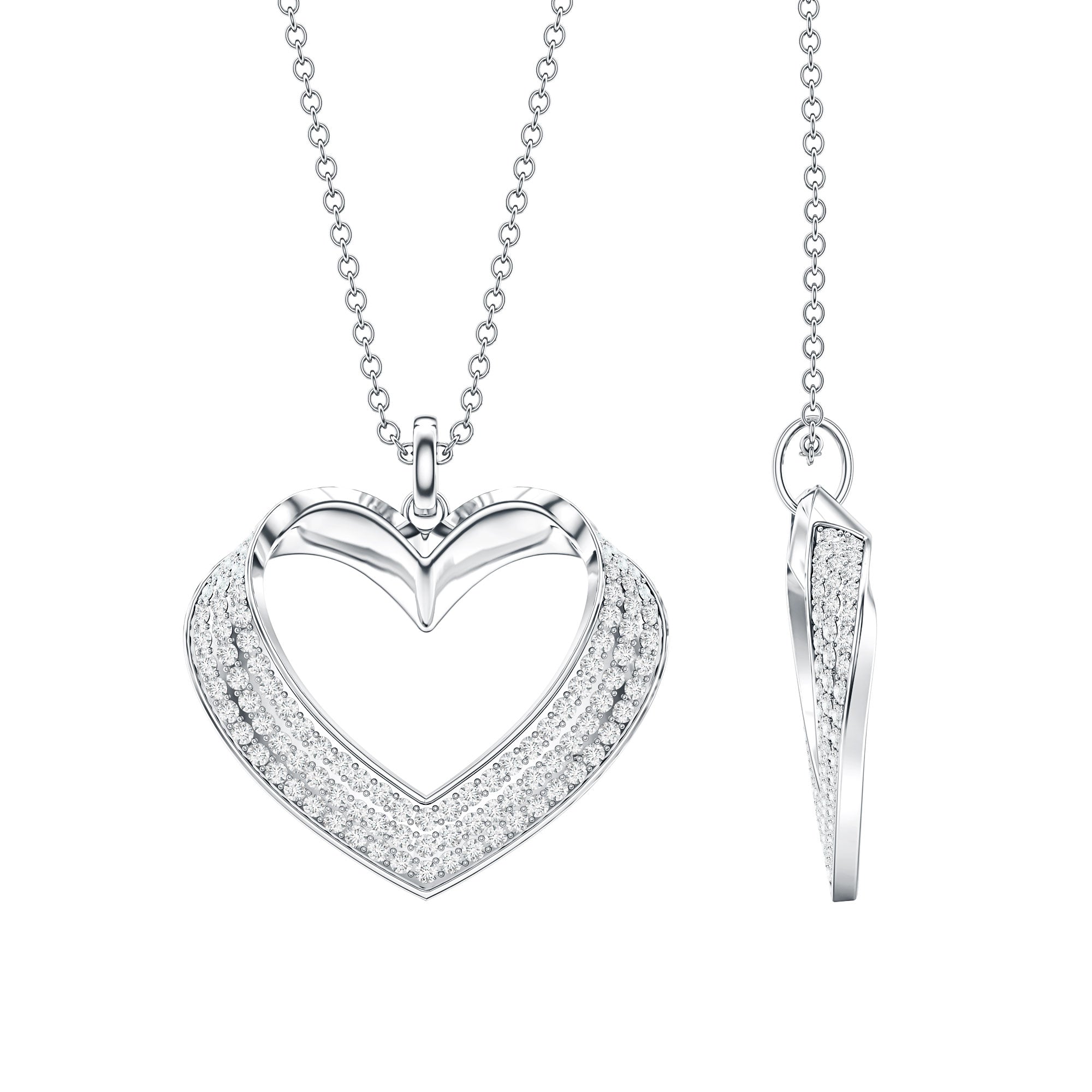 Pave Set Lab Grown Diamond Heart Necklace For Women Lab - ( EF-VS ) - Rosec Jewels